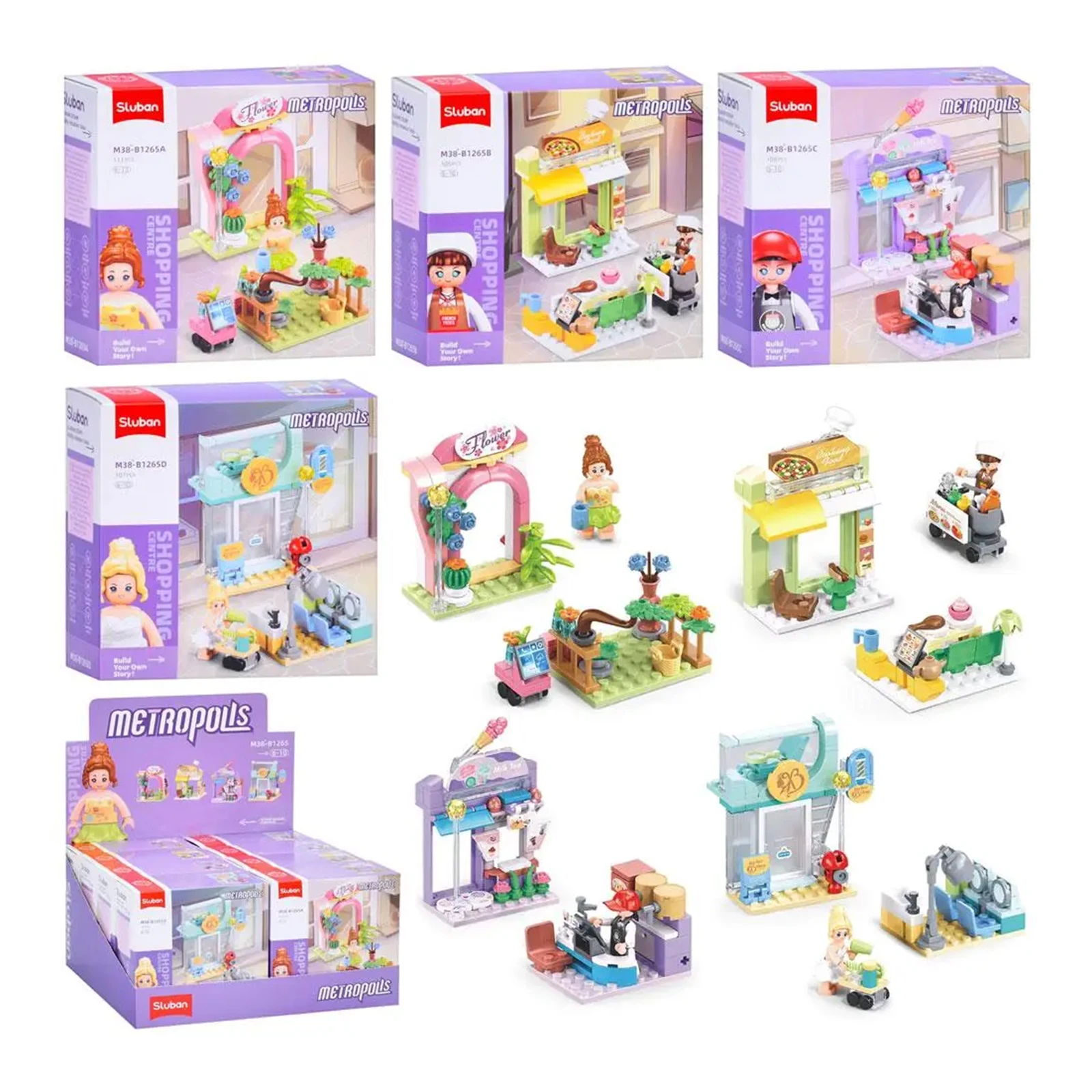 Конструктор Sluban M38-B1265 рожева серія магазин салон фігурка 8шт в диспл. від 107дет. кор. Фото №:1