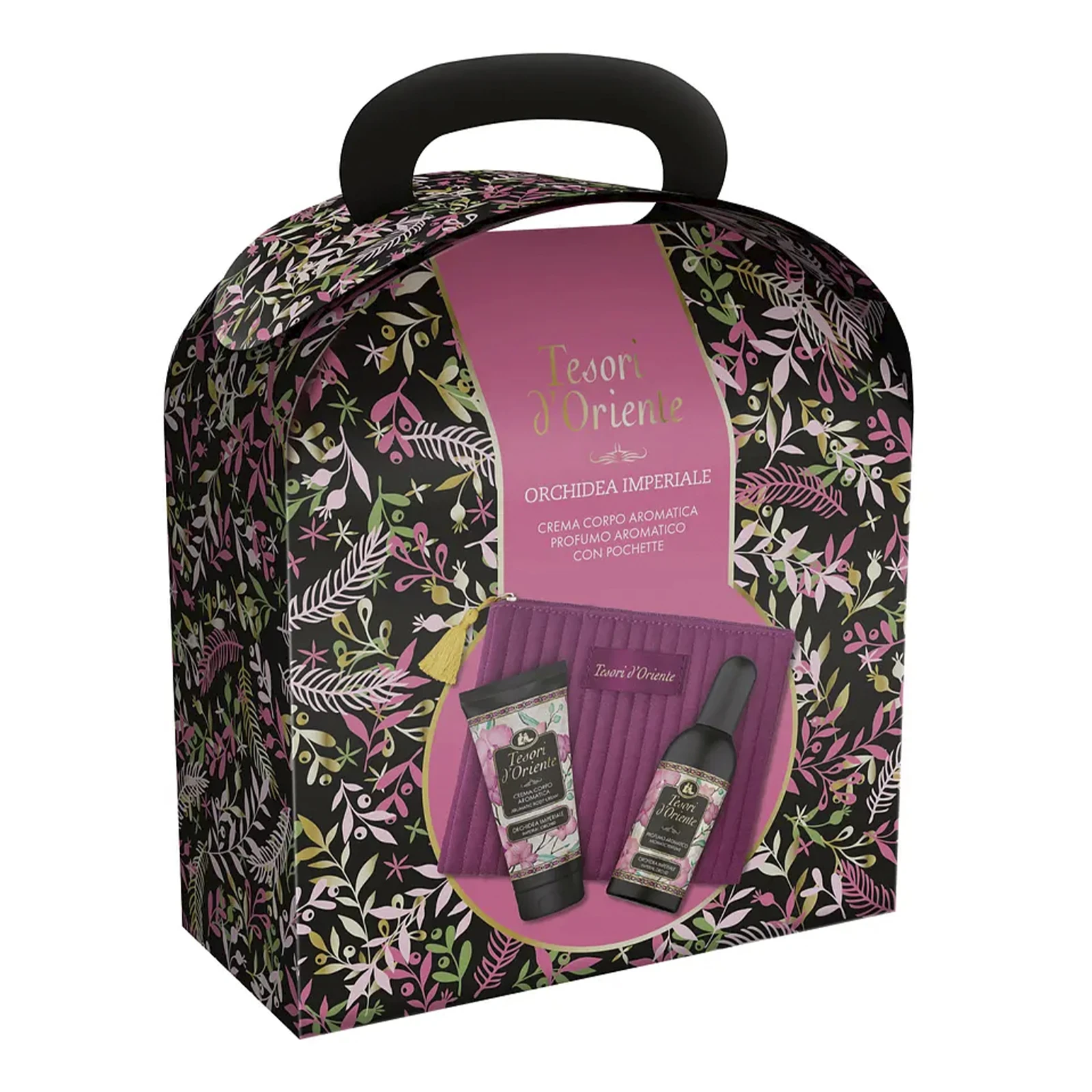 Набір подарунковий Tesori dе Oriente Pоснетте Орхідея туал.вода100мл+крем д/тіла75мл+косметичка Фото №:1