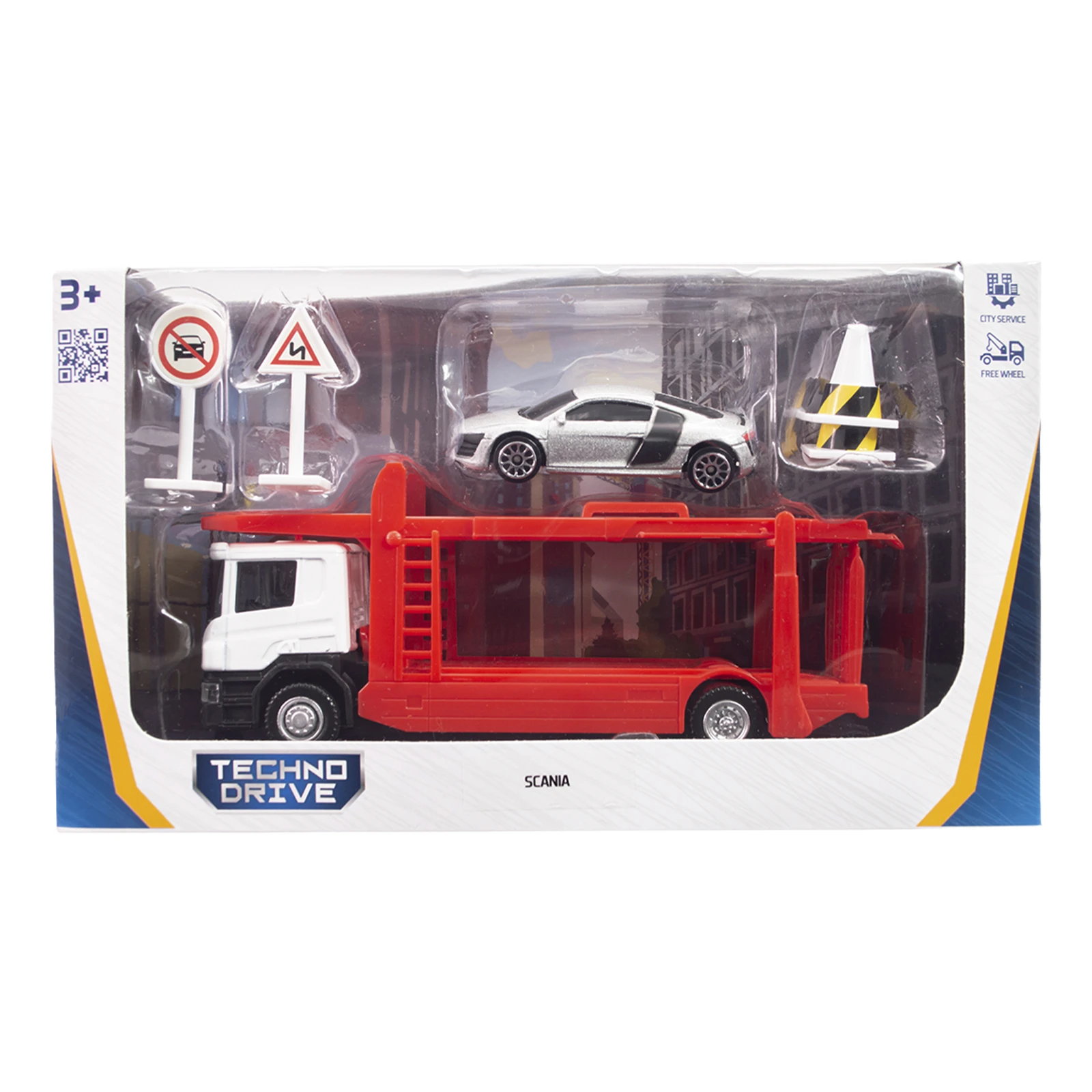 Набір ігровий TechnoDrive Автоперевізник Scania з машиною та аксесуарами Фото №:1