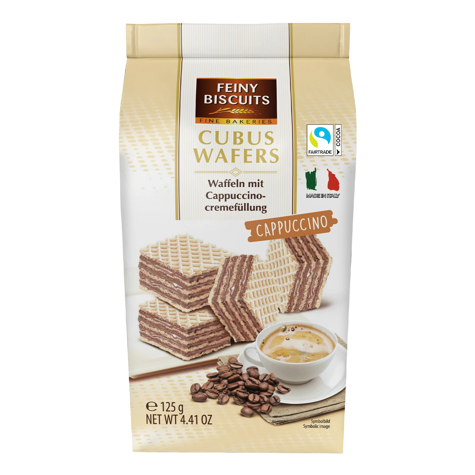 Вафлі Feiny Biscuits Cubus з кремовою начинкою Капучино 125г Фото №:1