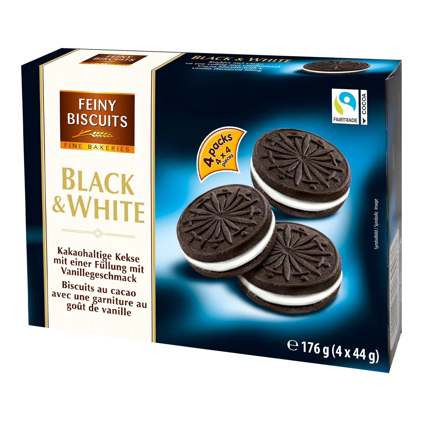Печиво Feiny Biscuits Black&White з какао та ванільною начинкою 176г Фото №:1