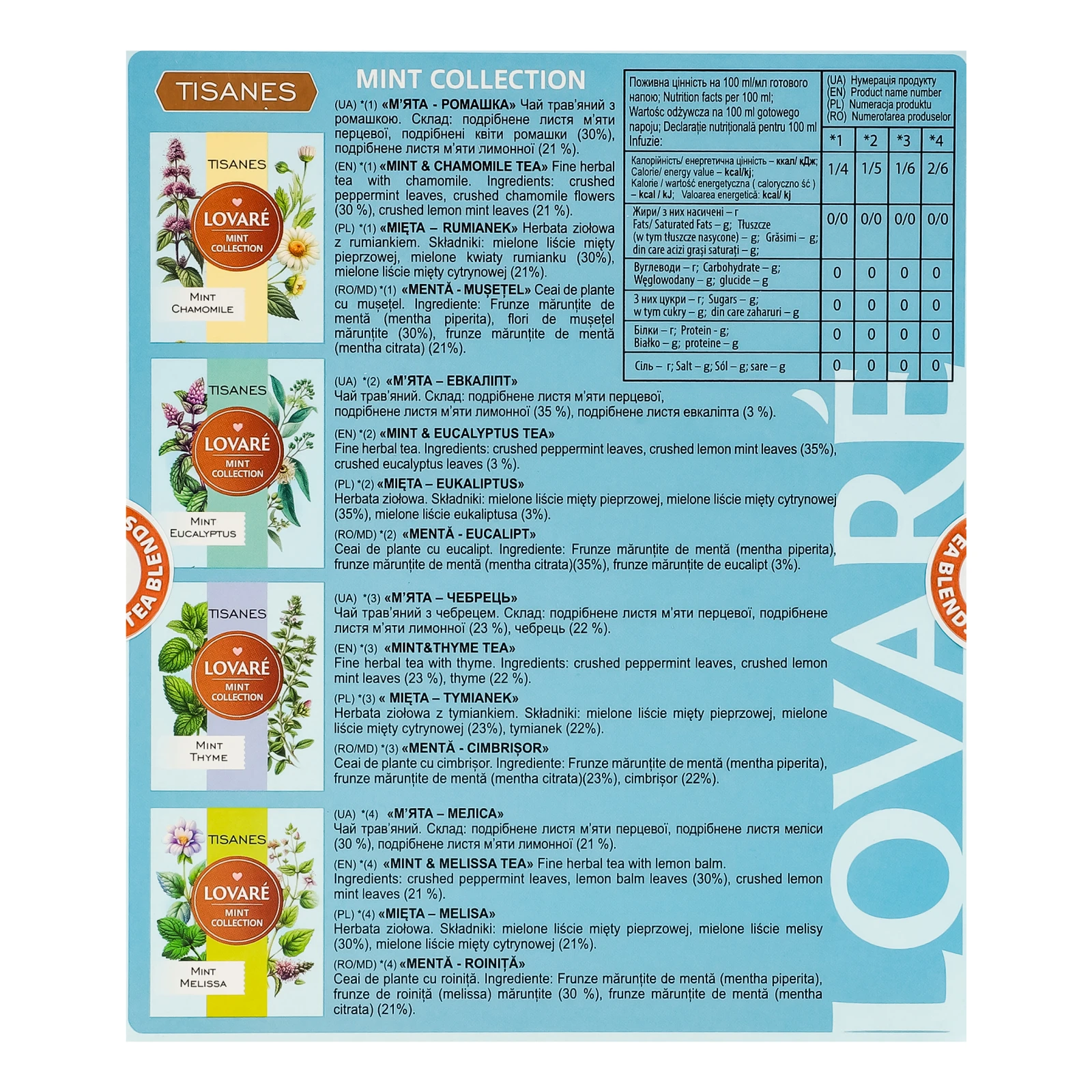 Чай Lovare Mint collection трав'яний асорті М'ята 32х1.3г Фото №:2