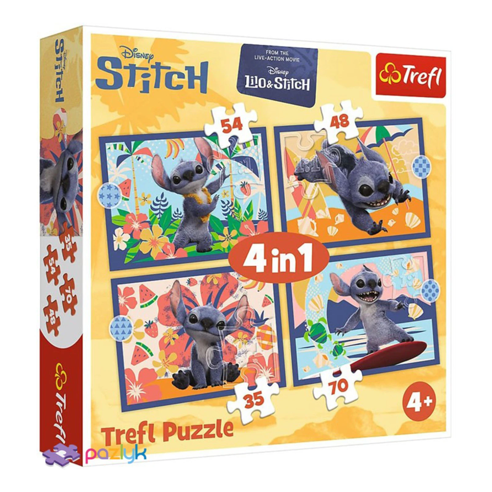 Пазли Trefl 4in1 Disney Stitch The Movie Відпустка на Гаваях 35,48,54,70елементів Фото №:1
