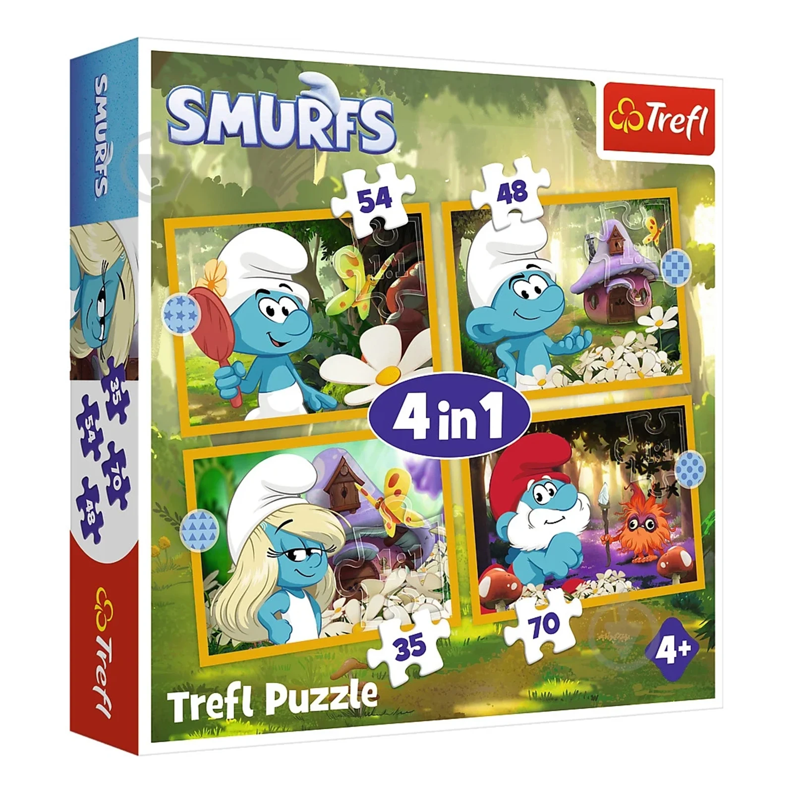 Пазли Trefl 4in1 Disney The Smurfs Життя в селі смурфів 35,48,54,70елементів Фото №:1