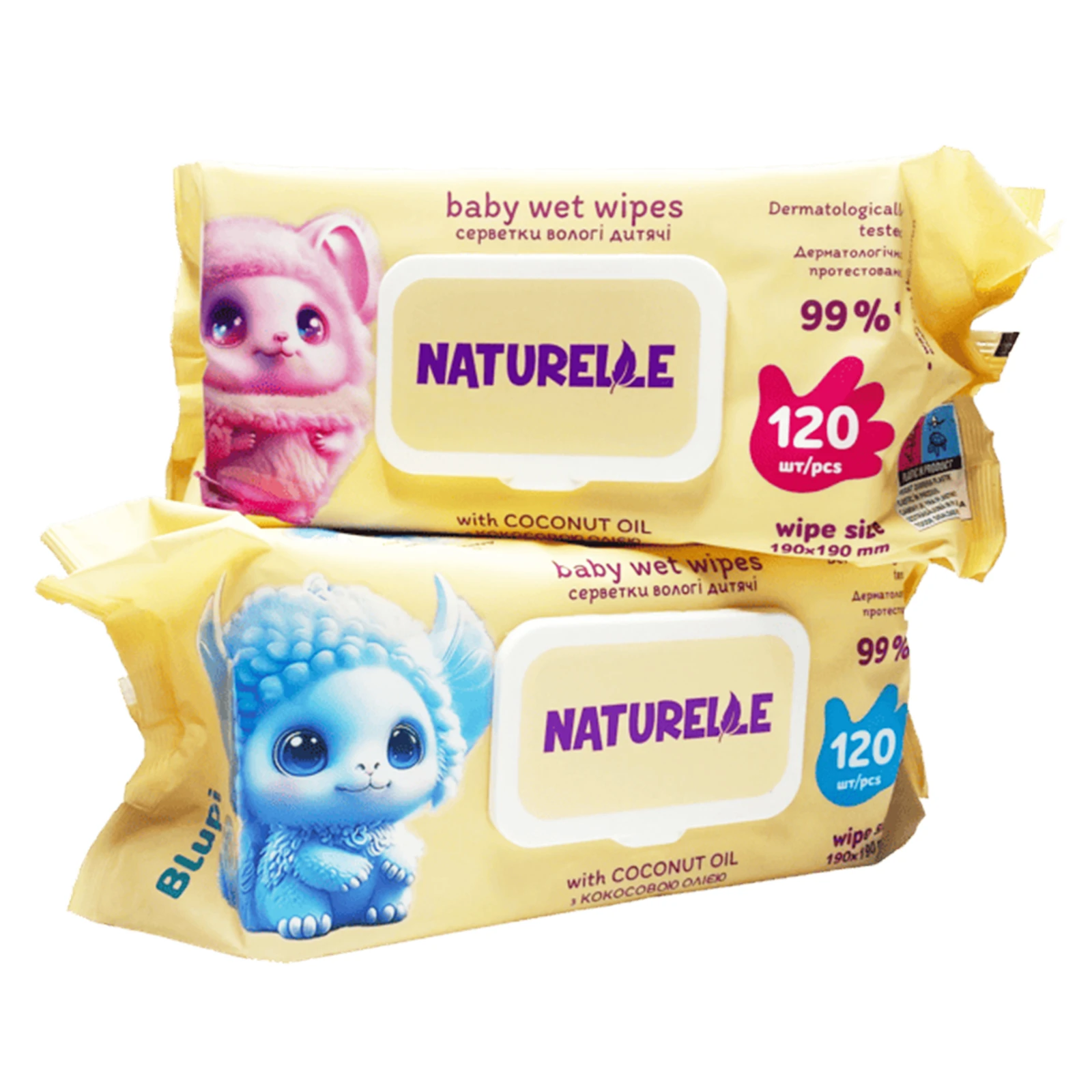 Серветки Naturelle 120шт дитячі вологі з кокосовою олією Новинка Фото №:1