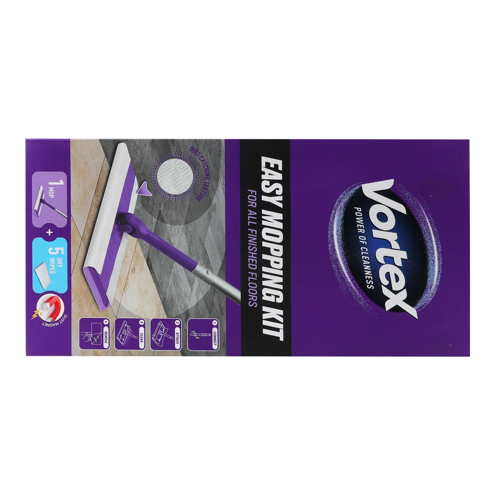 Швабра Vortex Easy mopping kit + Серветки сухі для прибирання підлоги 5шт Фото №:2
