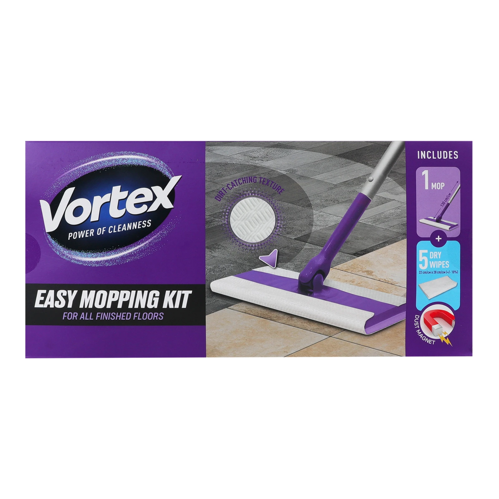 Швабра Vortex Easy mopping kit + Серветки сухі для прибирання підлоги 5шт Фото №:1