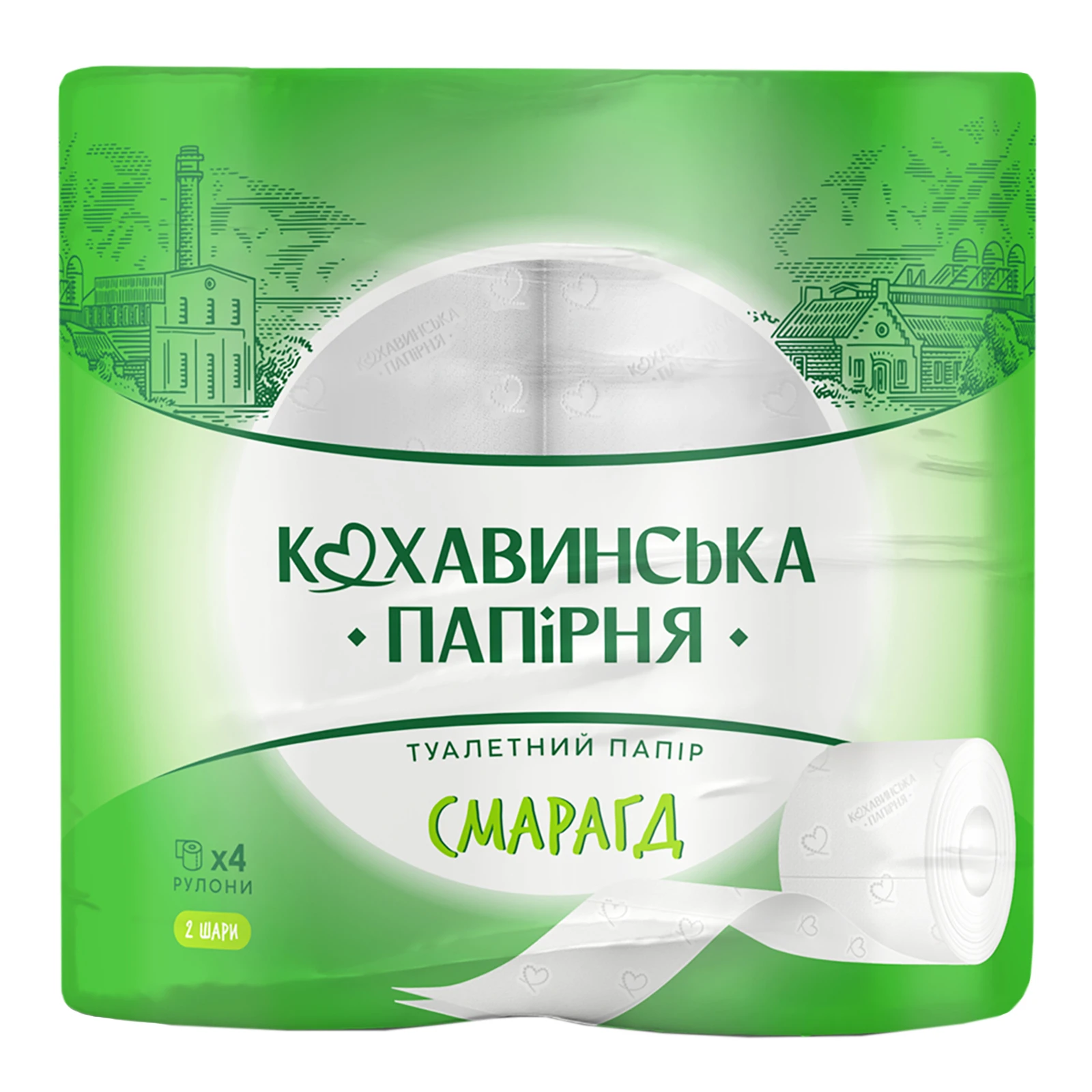 Папір туалетний Кохавинська папірня Смарагд 2-х шаровий 165 листів 4шт Фото №:1