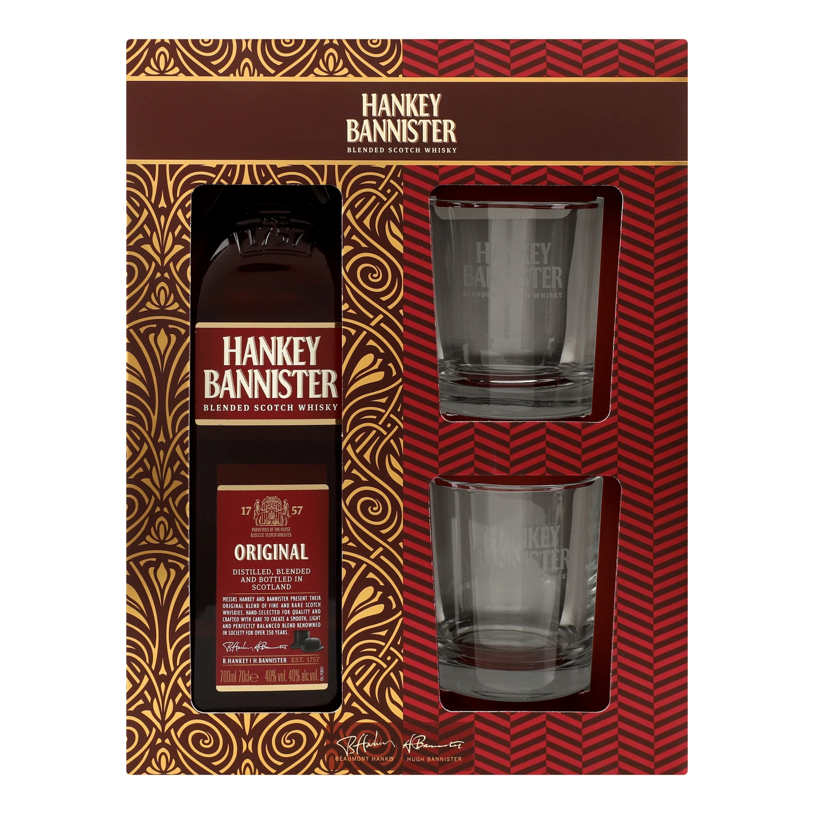 Набір Hankey Bannister Віскі 40% 0.7л + 2 склянки Фото №:1