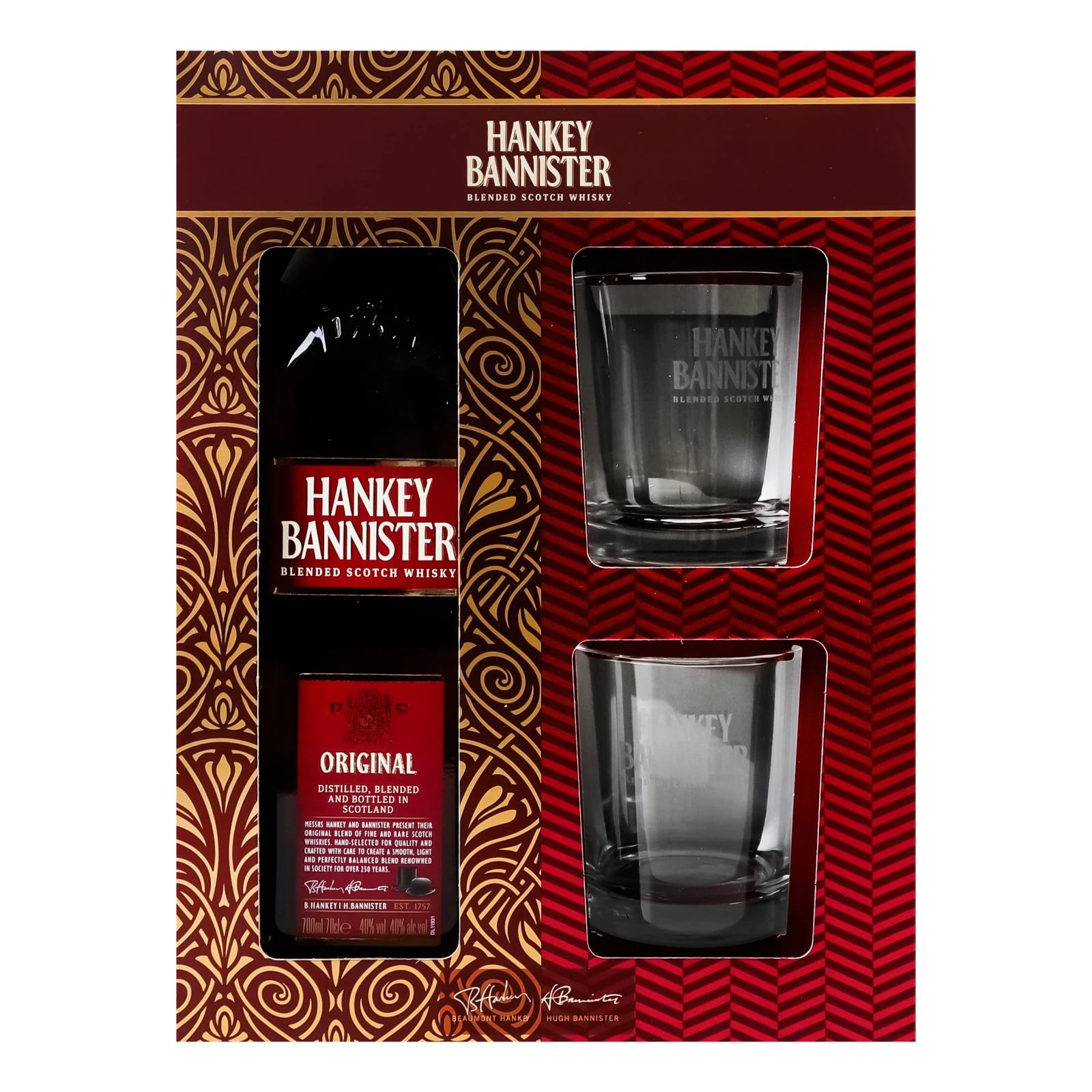 Набір Hankey Bannister Віскі 40% 0.7л + 2 склянки Фото №:1