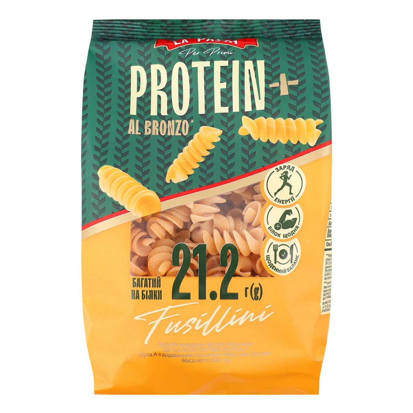 Макаронні вироби La Pasta Per Primi Protein+ фігурні з твердих сортів пшениці Фузілліні 300г Фото №:1