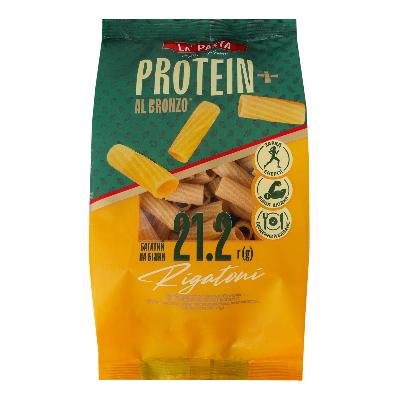 Макаронні вироби La Pasta Per Primi Protein+ фігурні з твердих сортів пшениці Рігатоні 300г Фото №:1