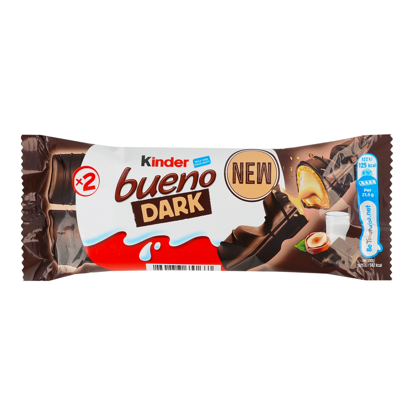 Вафлі Kinder Bueno Dark покриті чорним шоколадом з молочно-горіховою начинкою 2х21.5г Фото №:1