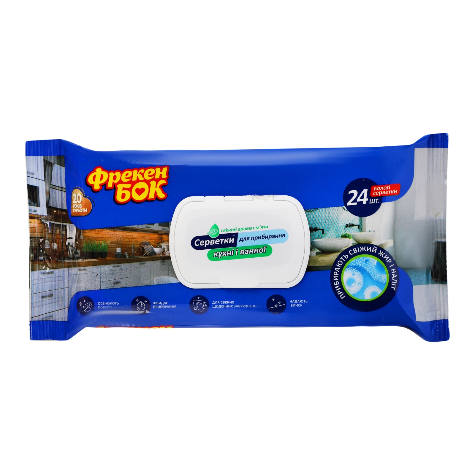 Серветки вологі Фрекен Бок господарчі для кухні та ванної Свіжий аромат м'яти 24шт Фото №:1