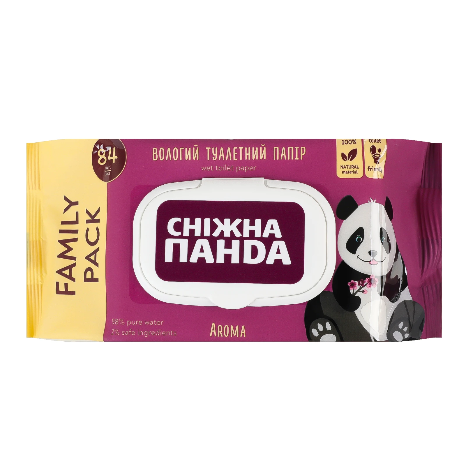 Папір туалетний Сніжна панда вологий Aroma 84шт Фото №:1