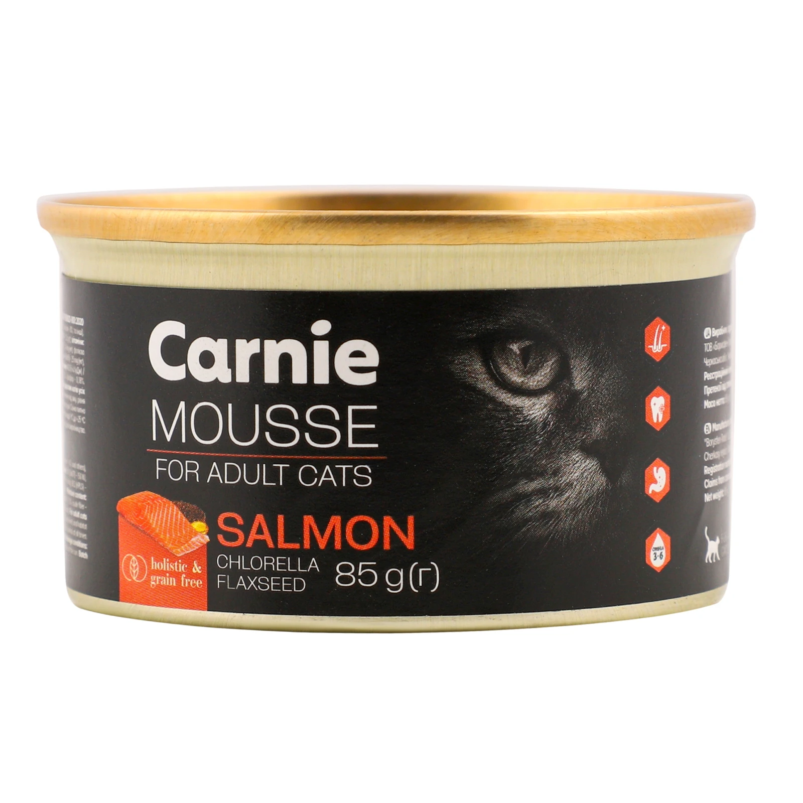 Корм Carnie 85г д/котів дорослих мус з лососем насінням льону хлорелою та желе Новинка Фото №:1