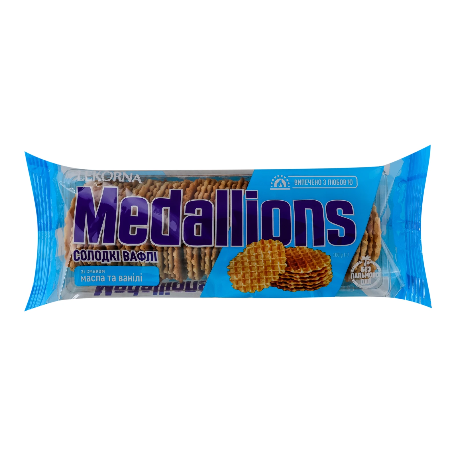Вафлі Lekorna Medallions солодкі зі смаком масла та ванілі 100г Фото №:1