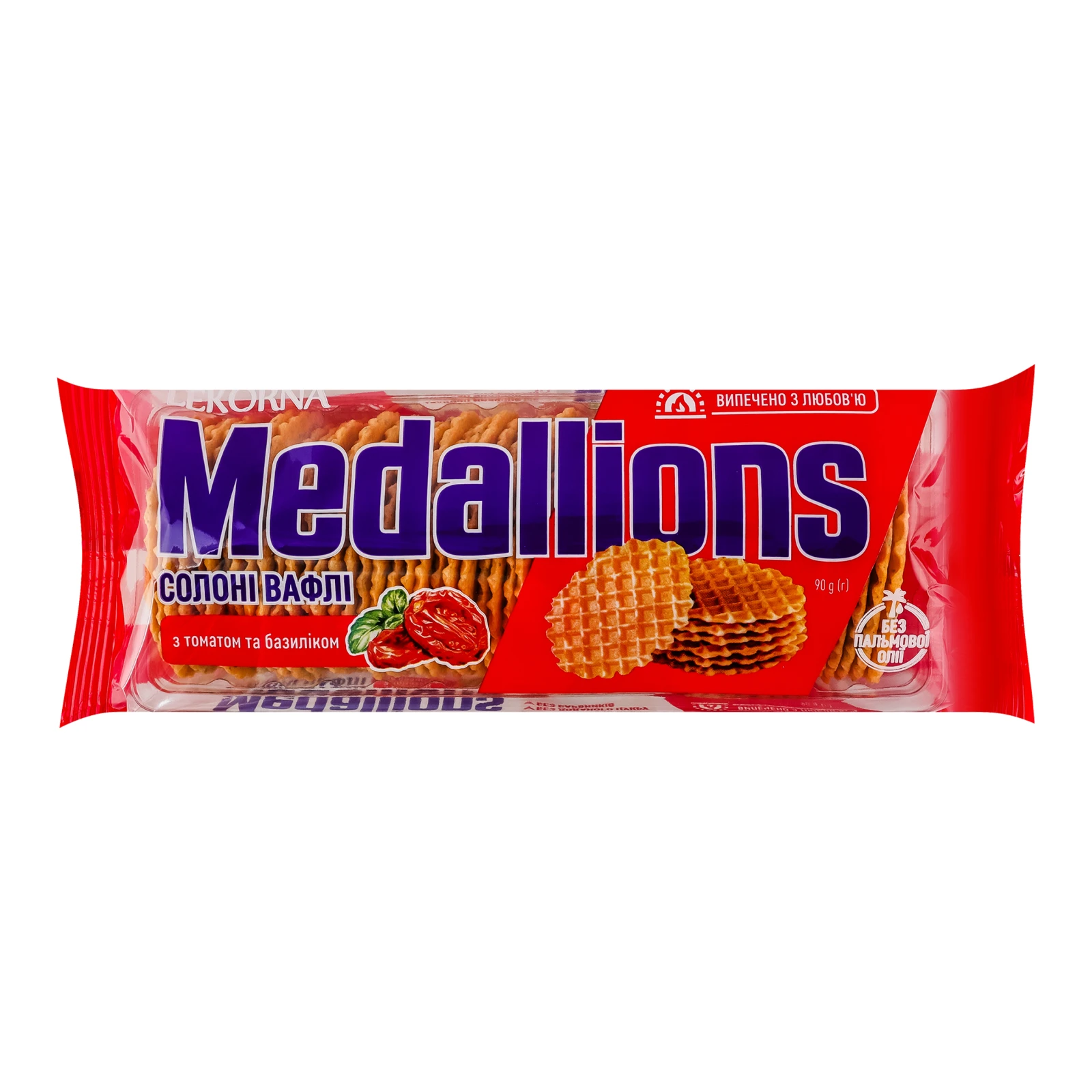 Вафлі Lekorna Medallions солоні з томатом та базиліком 90г