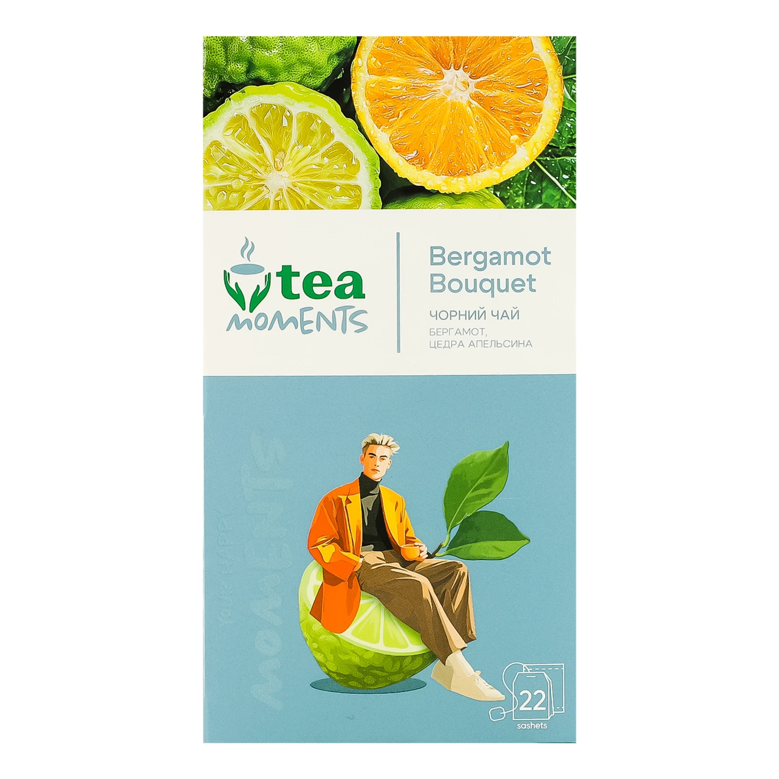Чай Tea Moments Букет бергамоту чорний байховий ароматизований з додаванням рослинної сировини 22х1.8г Фото №:1