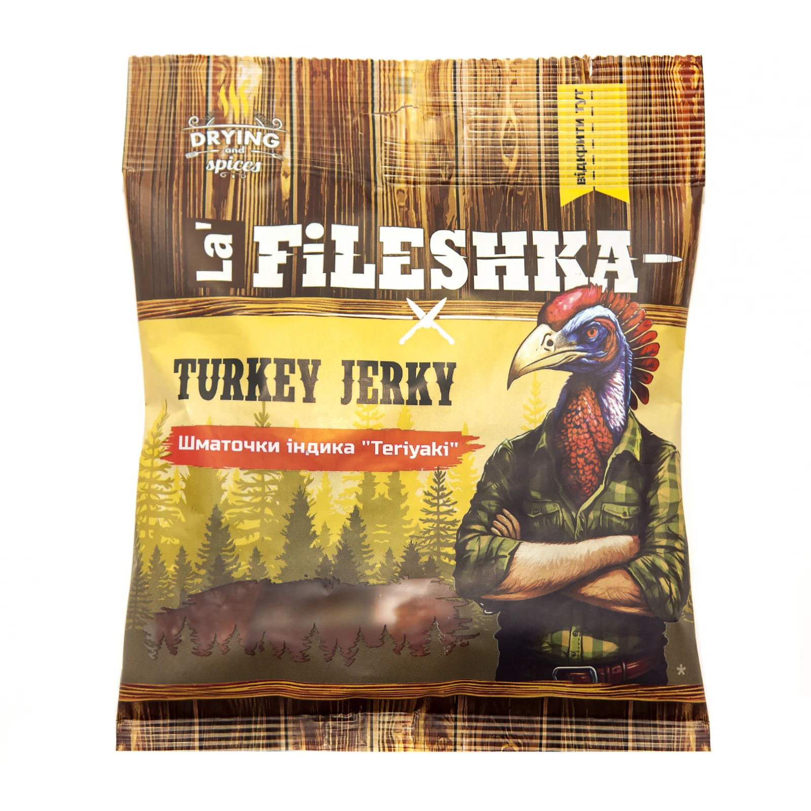 Снеки м'ясні La' Fileshka Turkey Jerky шматочки індика зі смаком Теріякі 45г Фото №:1
