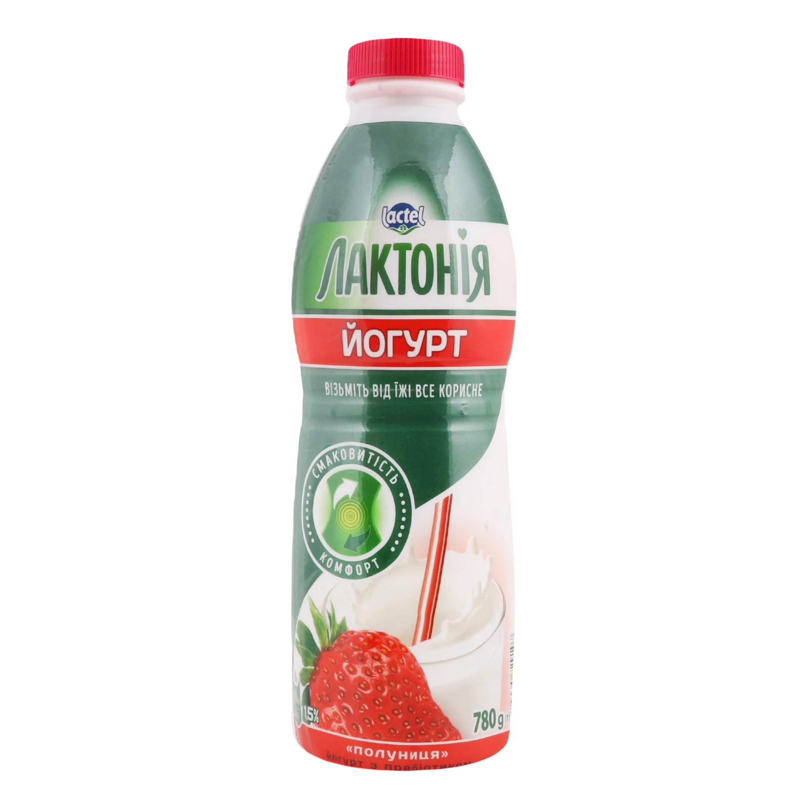 Йогурт Лактонія 780г 1,5% полуниця пляшка Фото №:2