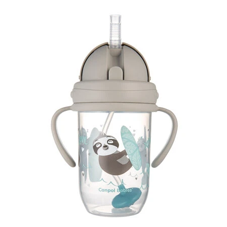 Кружка Canpol babies 270мл непроливайка з трубочкою і обтяжувачем Exotic animals 56/606 grey Новинка фото 2