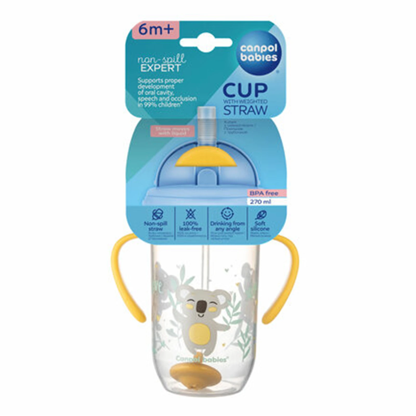 Кружка Canpol babies 270мл непроливайка з трубочкою і обтяжувачем Exotic animals 56/606 yel Новинка