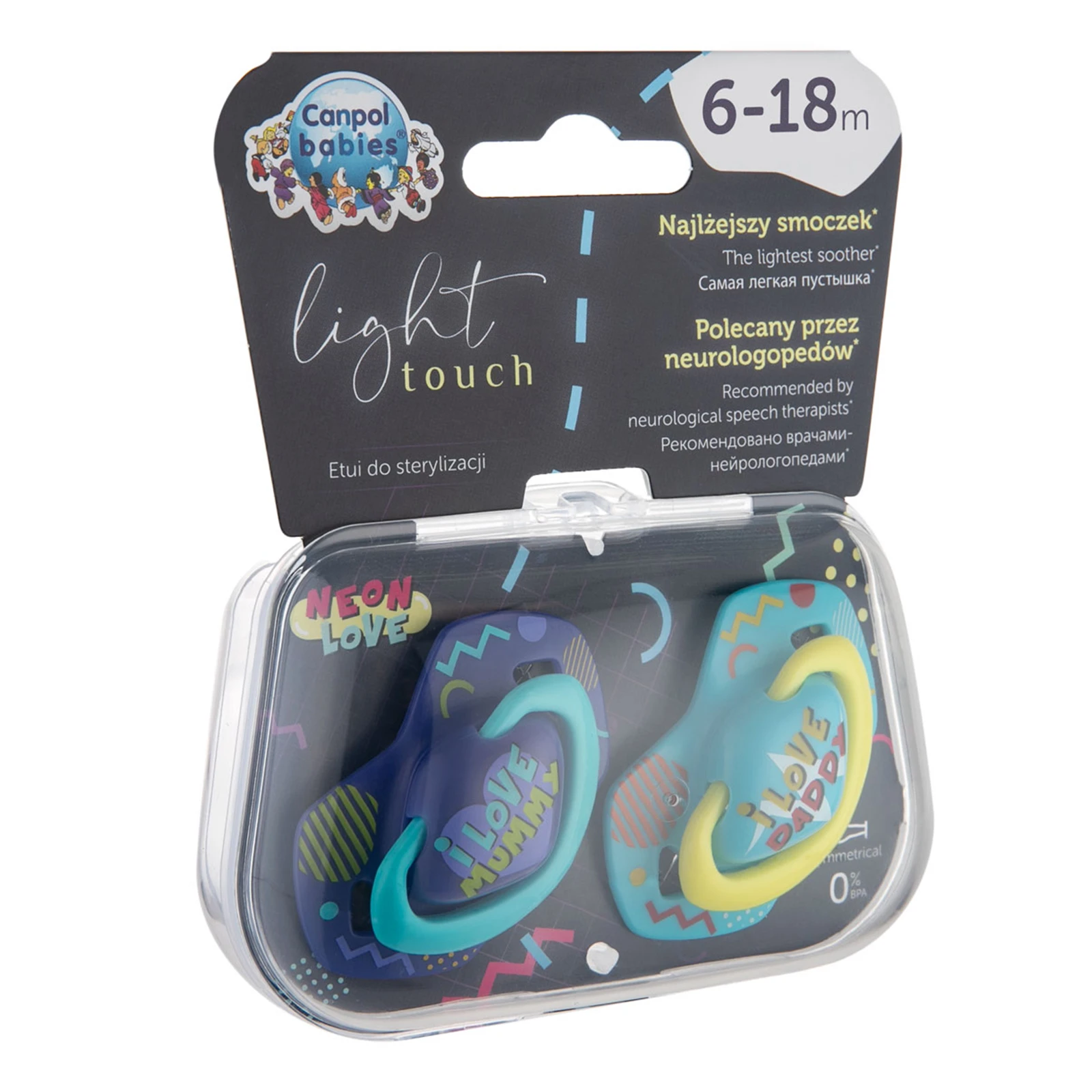 Пустушка Canpol babies силіконова симетрична 6-18міс Neon love 2шт 22/653blu Новинка Фото №:1
