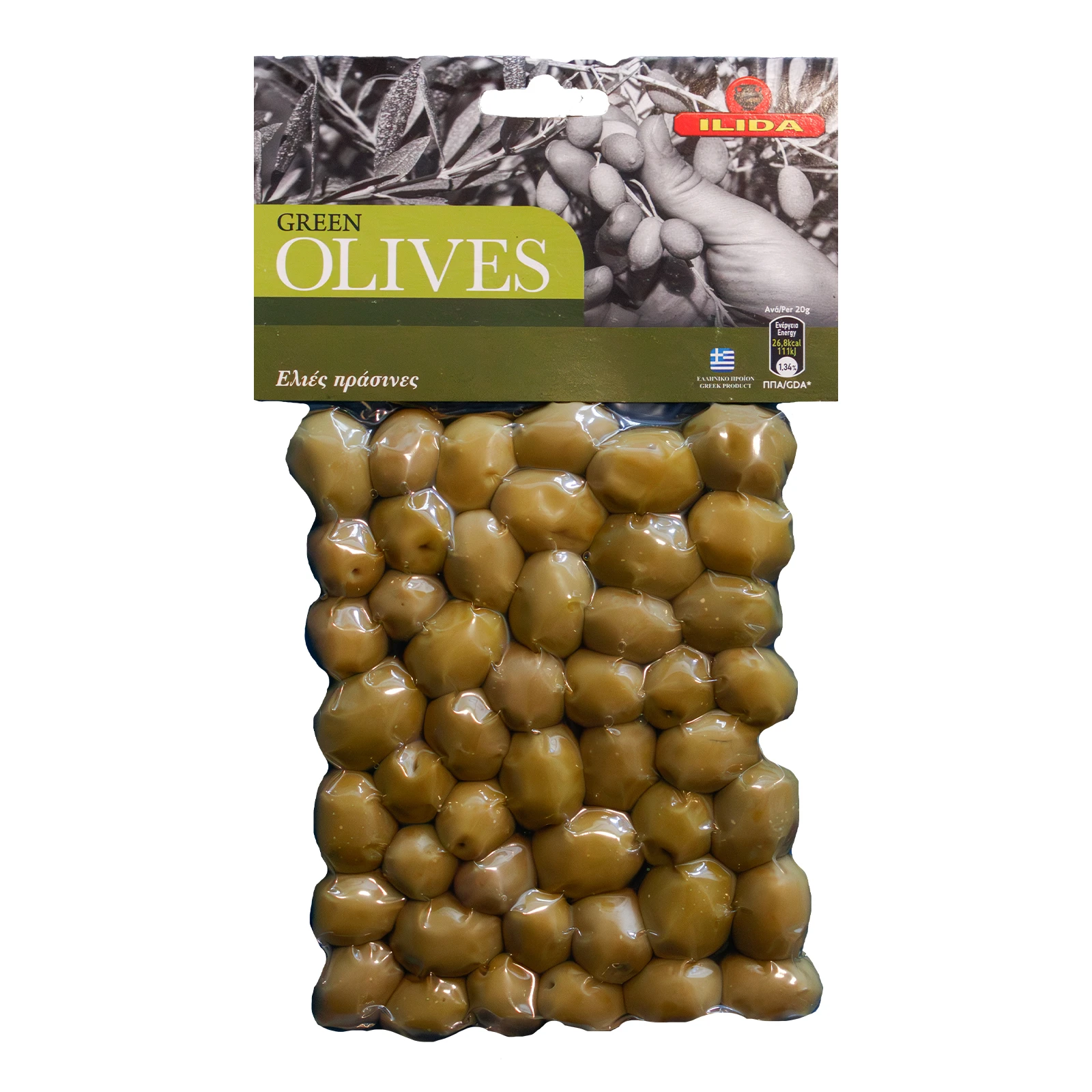 Оливки Ilida Green зелені з кісточкою 250г Фото №:1