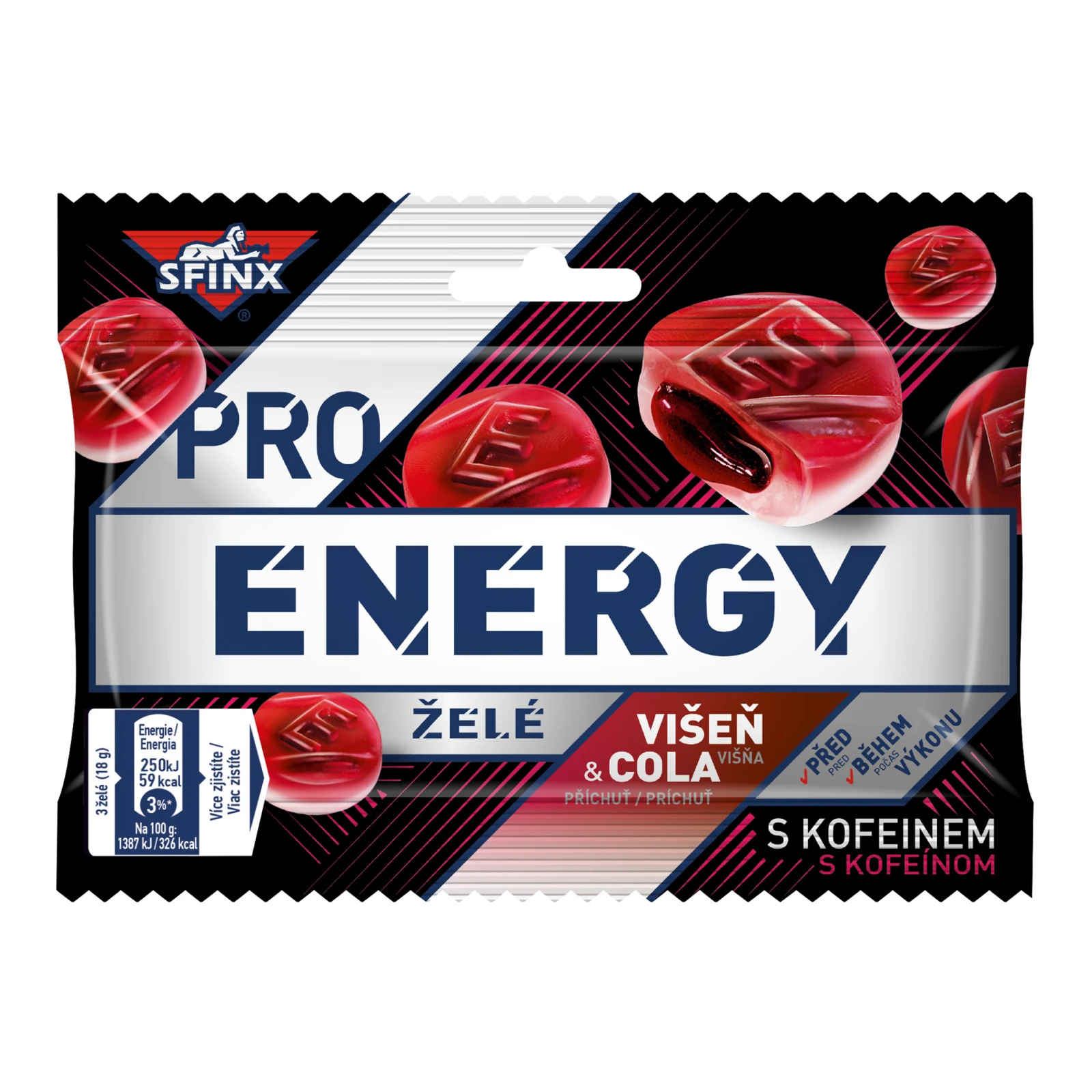 Цукерки желейні Sfinx Pro energy з начинкою зі смаком вишні та коли 60г