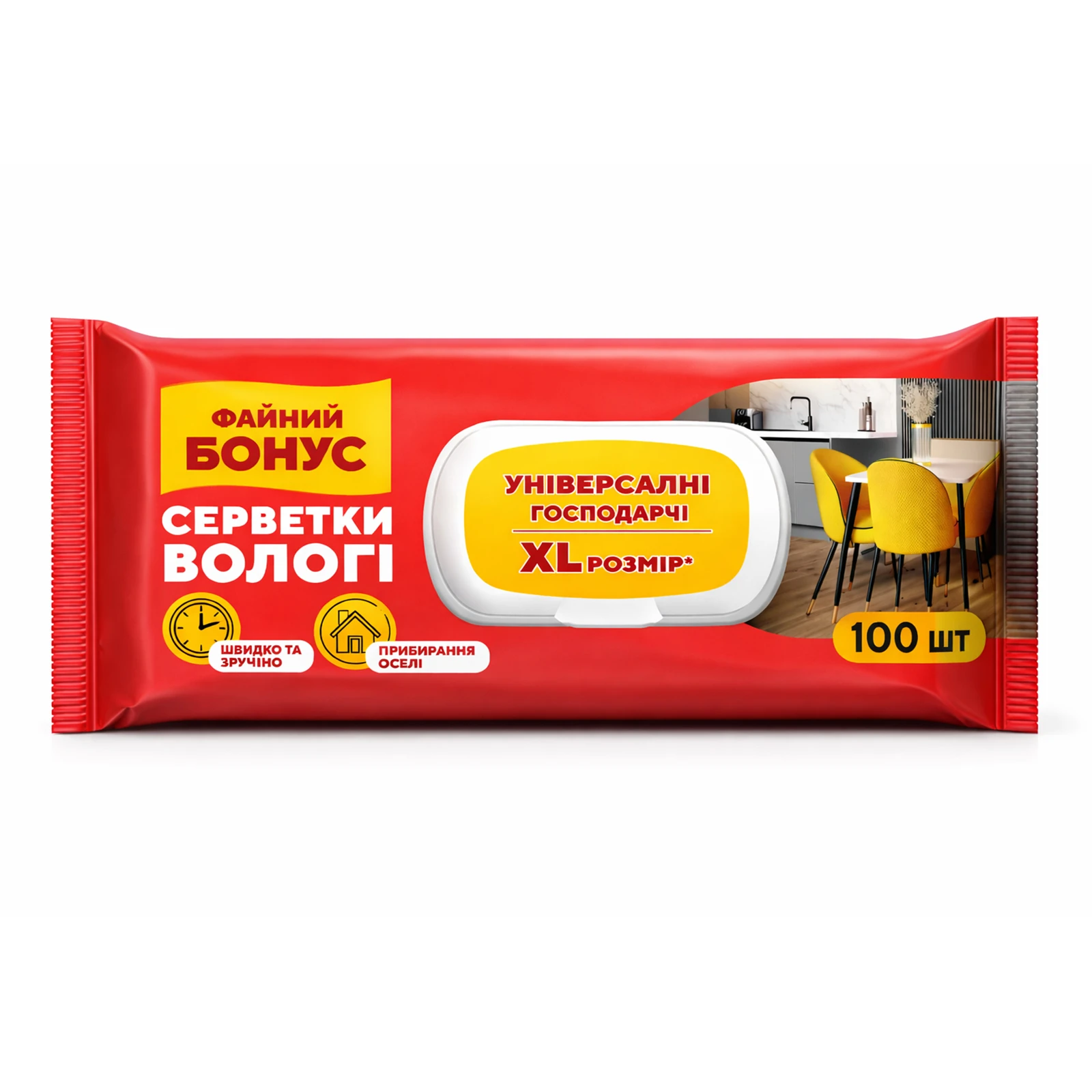 Серветки Файний Бонус 100шт XL розмір вологі господарські універсальні Новинка Фото №:1