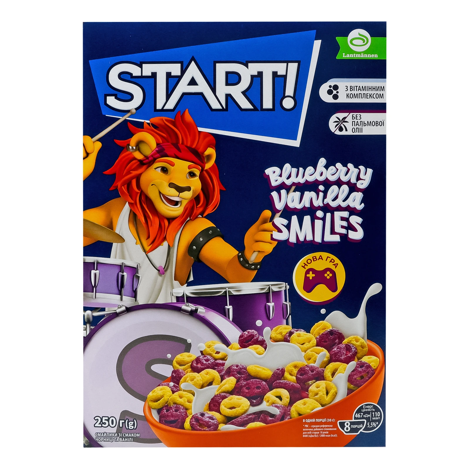 Сніданок сухий Start! Смайлики зернові зі смаком чорниці та ванілі 250г Фото №:1