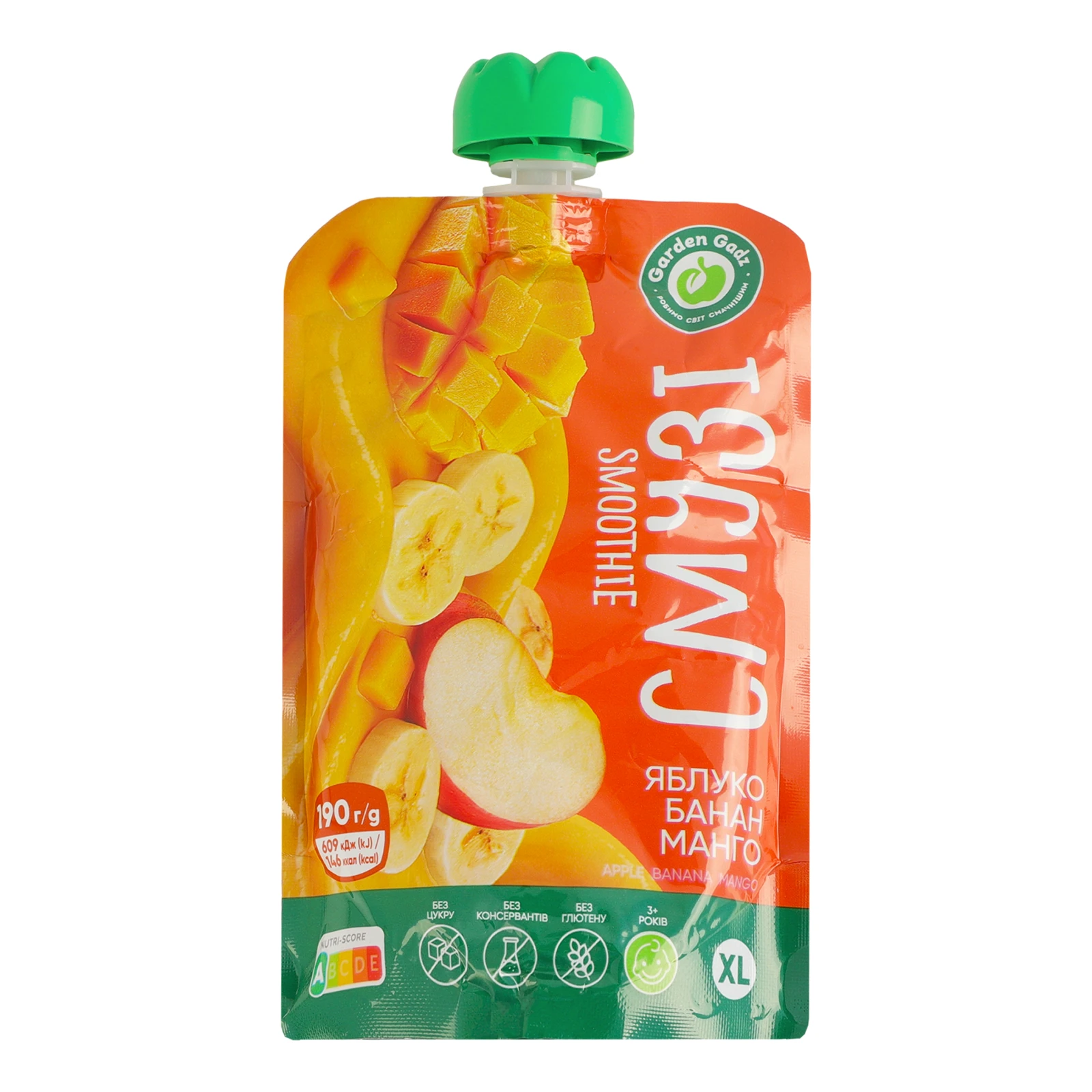 Пюре Garden Gadz фруктове гомогенізоване стерилізоване Смузі Яблуко-банан-манго 190г Фото №:1