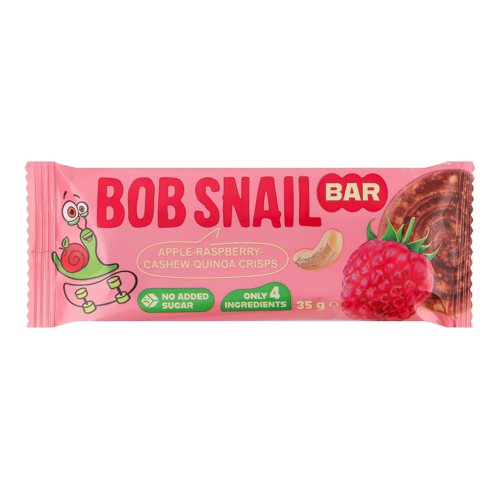 Батончик Bob Snail фруктово-ягідно-горіховий Яблуко-малина-кеш'ю-кріспи кіноа 35г Фото №:1