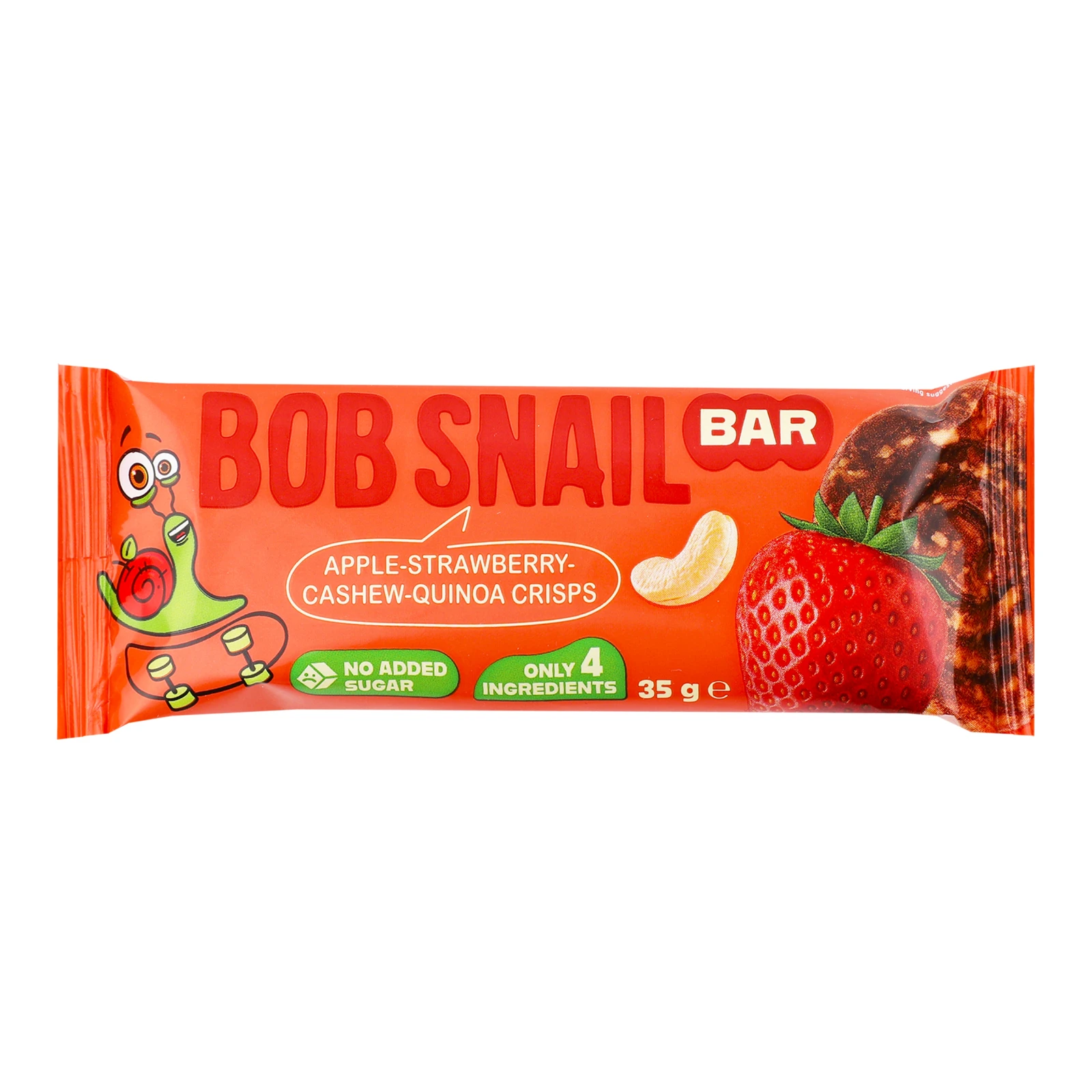 Батончик Bob Snail фруктово-ягідно-горіховий Яблуко-полуниця-кеш'ю-кріспи кіноа 35г