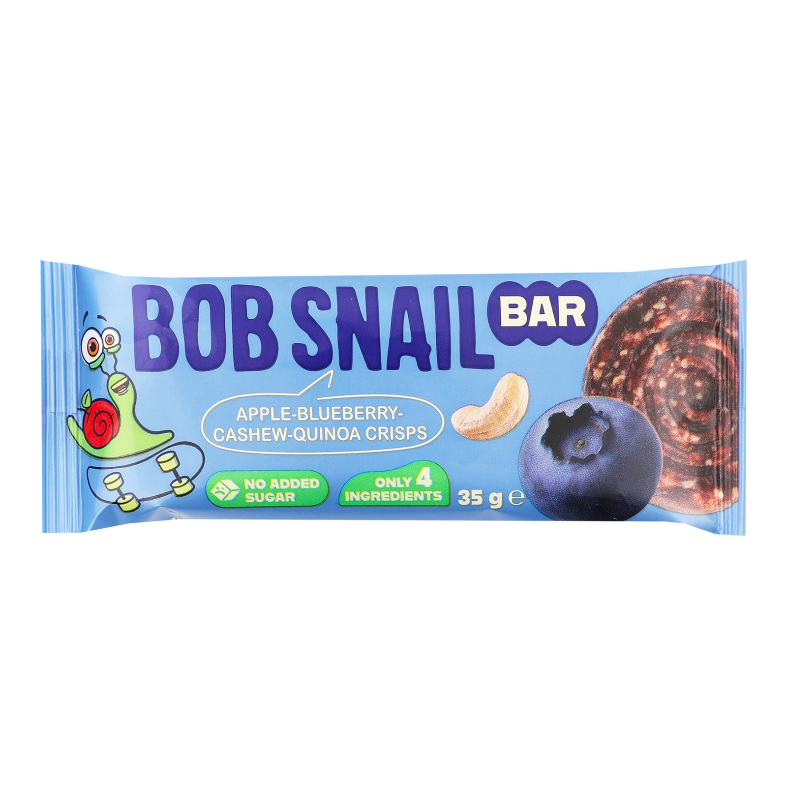 Батончик Bob Snail фруктово-ягідно-горіховий Яблуко-чорниця-кеш'ю-кріспи кіноа 35г Фото №:1