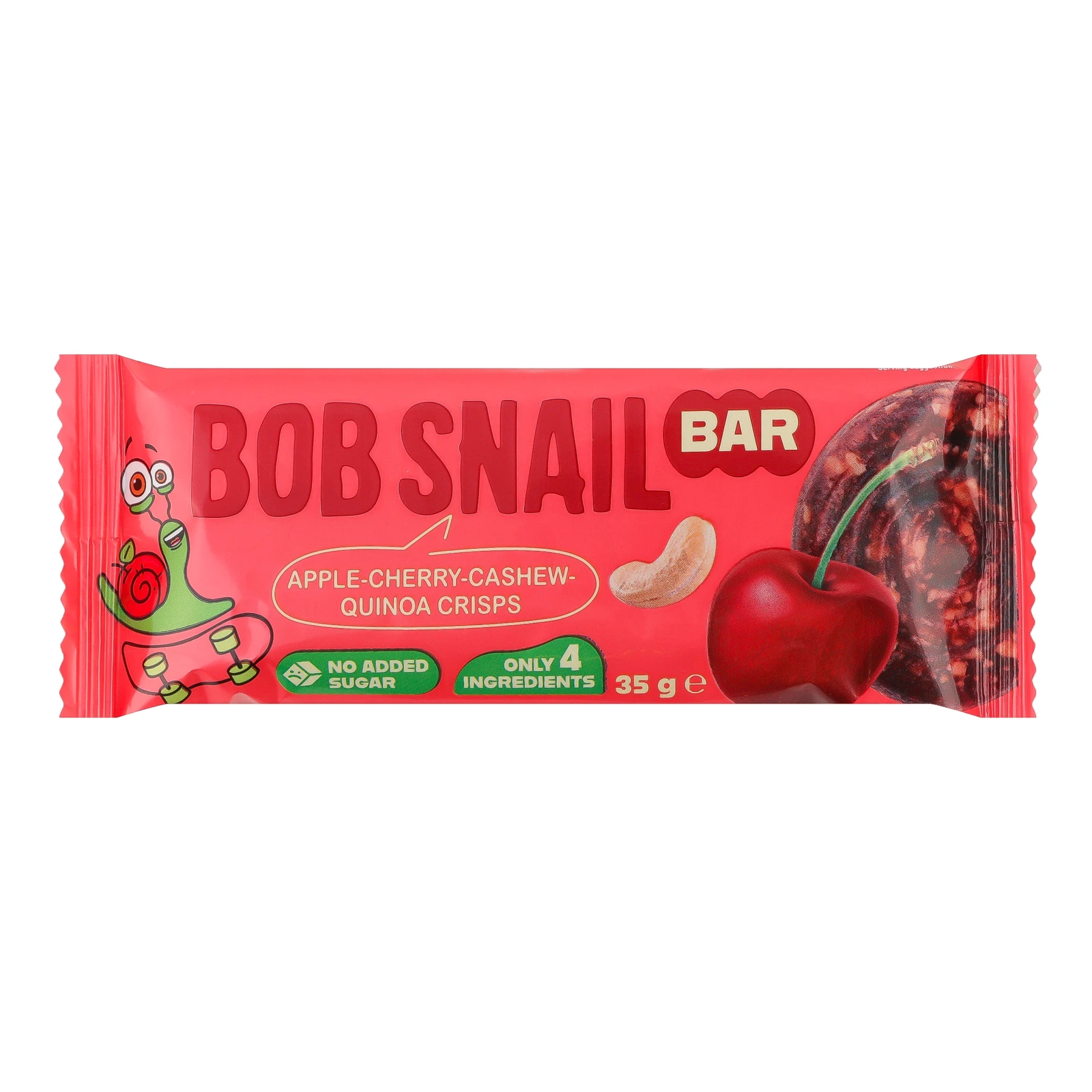 Батончик Bob Snail фруктово-ягідно-горіховий Яблуко-вишня-кеш'ю-кріспи кіноа 35г