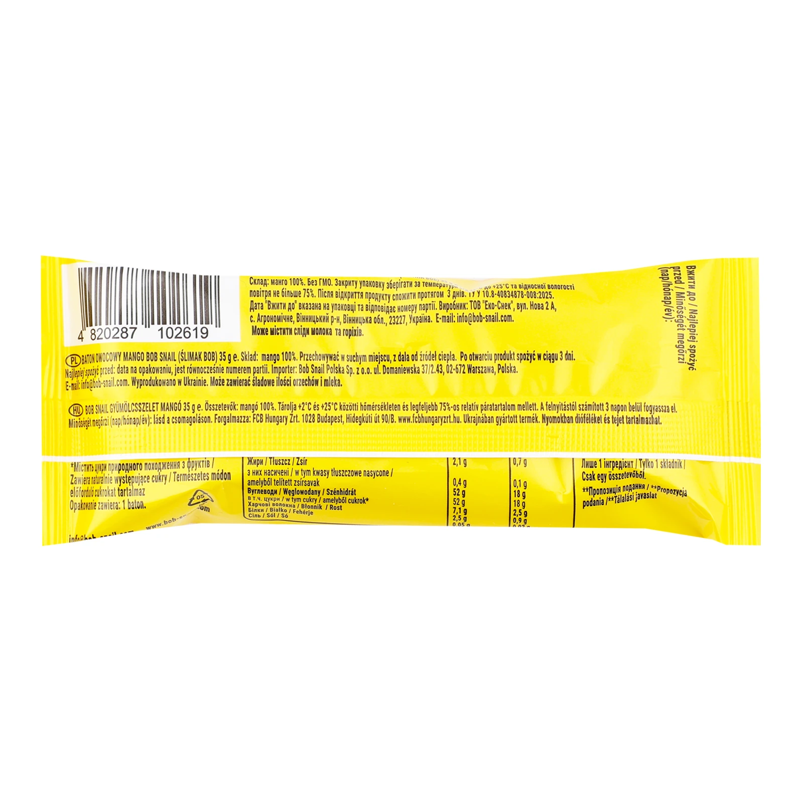 Батончик Bob Snail фруктовий Манго 35г Фото №:2