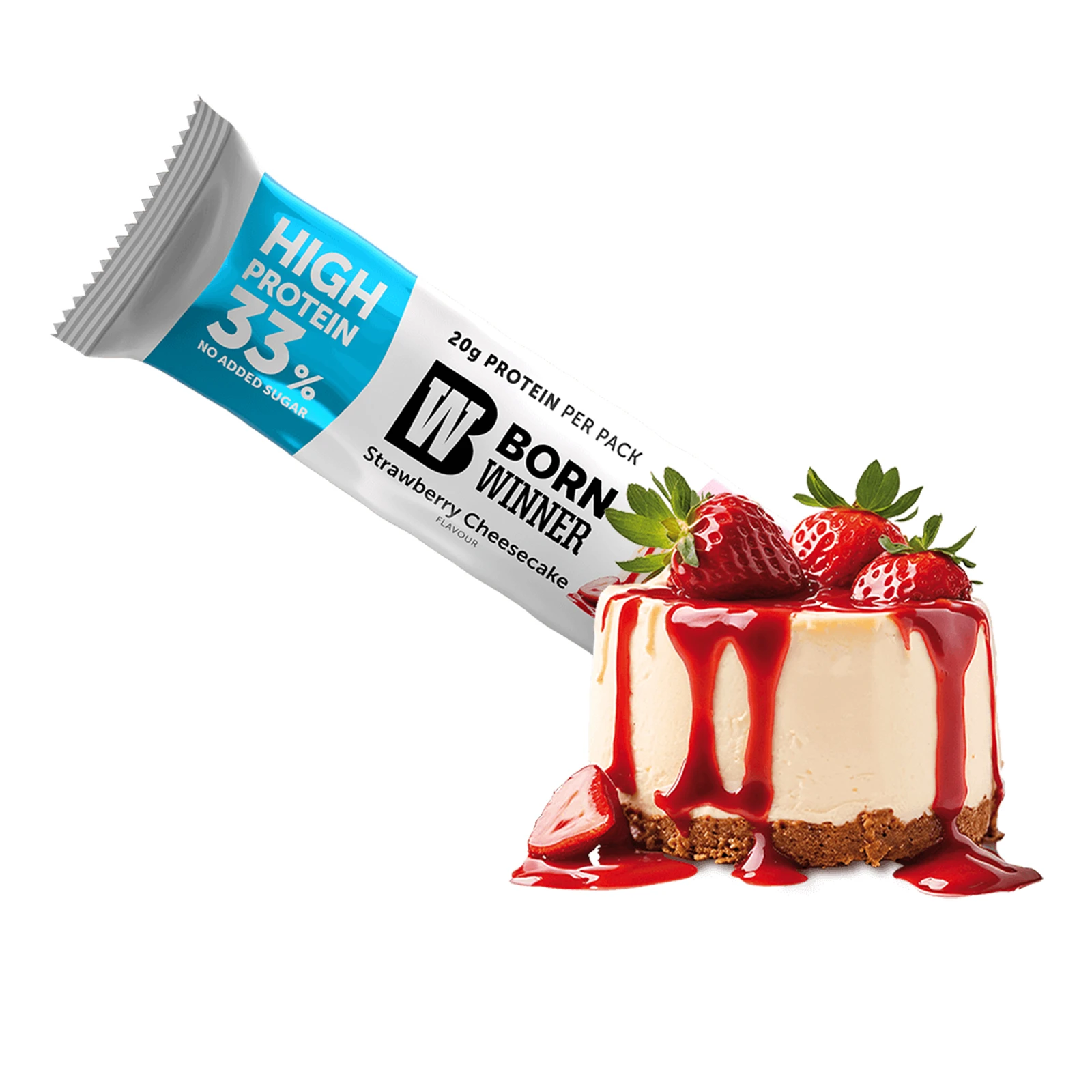 Батончик Born Winner Active протеїновий зі смаком полуничного чізкейку 60г Фото №:1