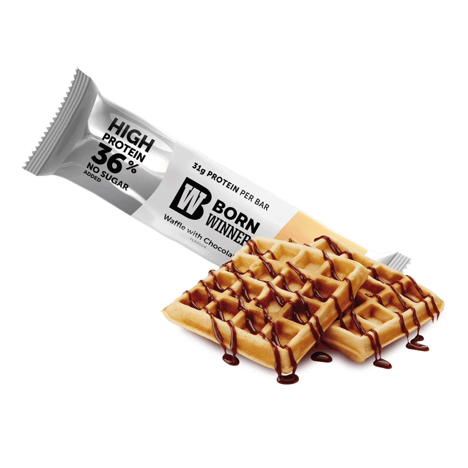 Батончик Born Winner Mega Pro протеїновий зі смаком шоколадної вафлі 85г Фото №:1
