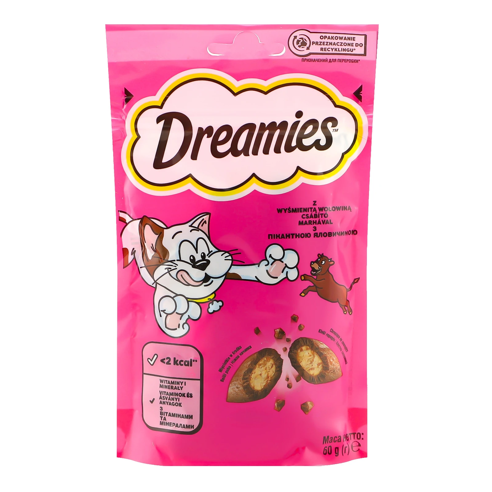 Корм для котів Dreamies сухий додатковий для дорослих котів та кошенят старше 8 тижнів з яловичиною 60г Фото №:1