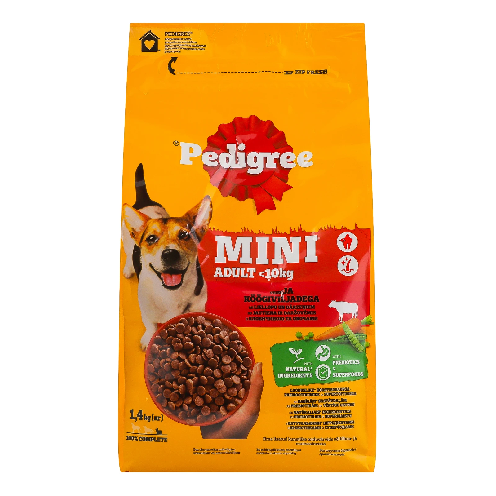 Корм для собак Pedigree сухий повнораціонний для дорослих собак малих порід з яловичиною та овочами 1.4кг Фото №:1