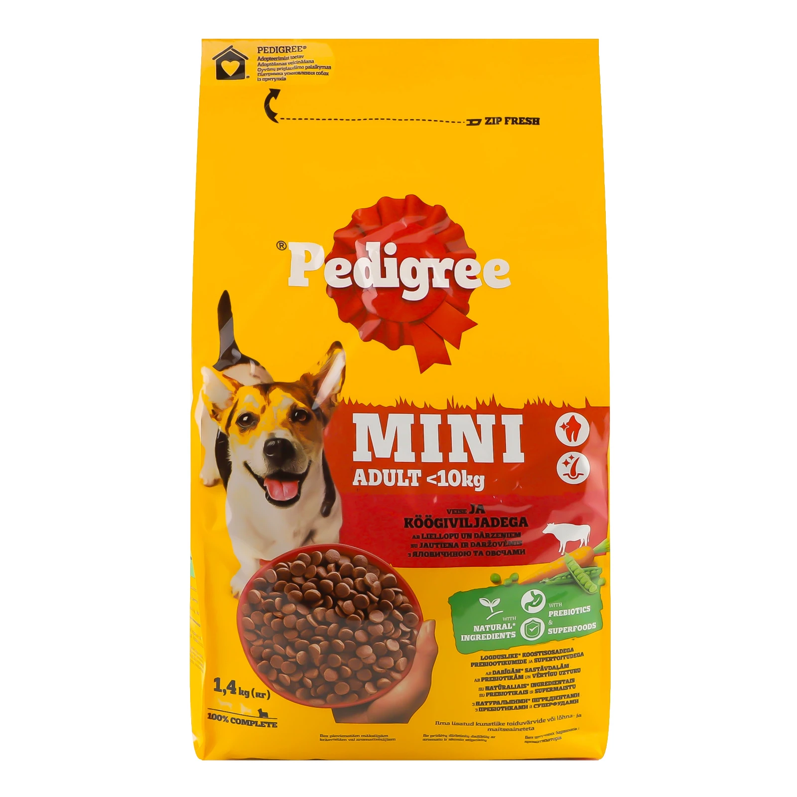 Корм для собак Pedigree сухий повнораціонний для дорослих собак малих порід з яловичиною та овочами 1.4кг Фото №:1