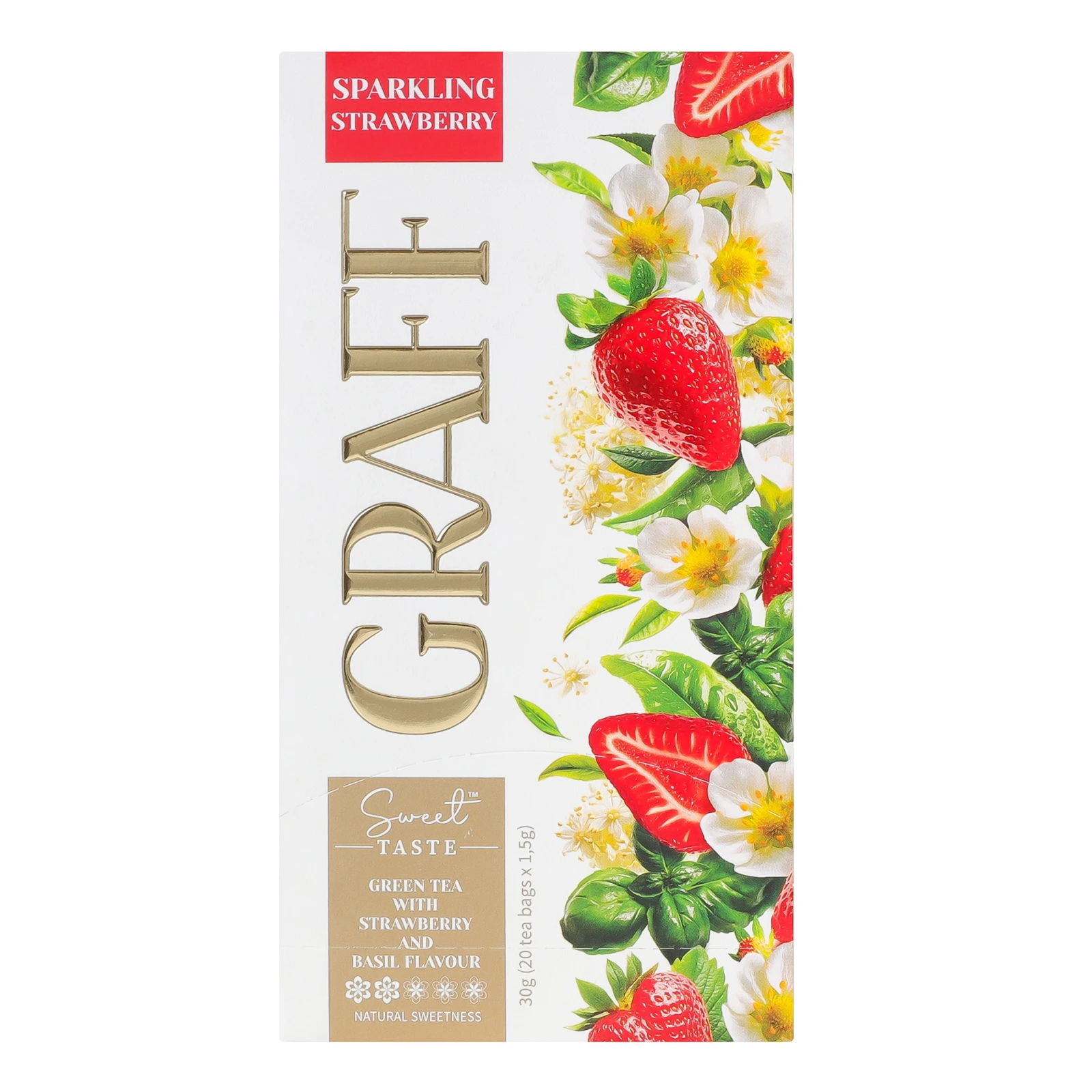 Чай Graff Полуничне ігристе зелений байховий з ароматом полуниці та базиліка з натуральним підсолоджувачем 20х1.5г Фото №:2