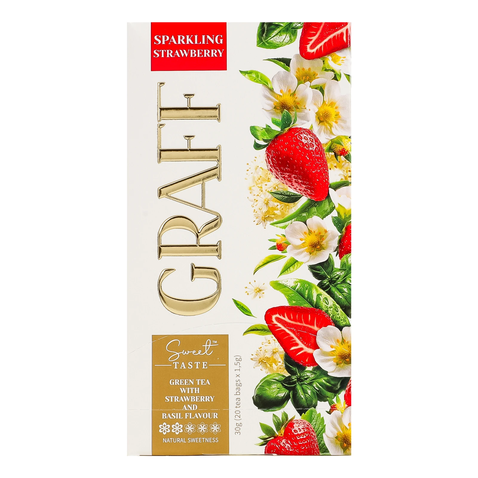 Чай Graff Полуничне ігристе зелений байховий з ароматом полуниці та базиліка з натуральним підсолоджувачем 20х1.5г Фото №:2