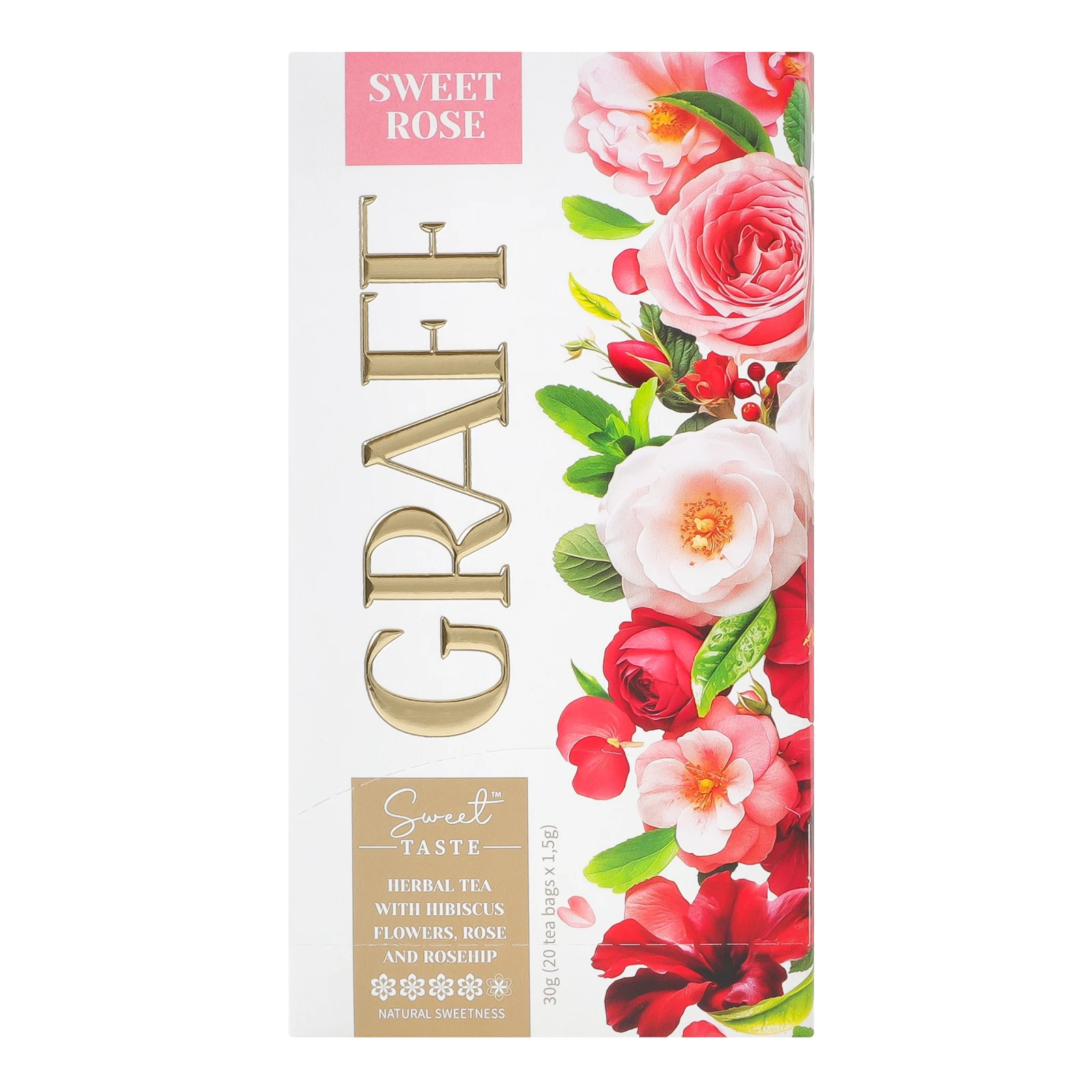 Чай Graff Солодка роза трав'яний з квітів гібіскуса, троянди та шипшини з натуральними підсолоджувачем 20х1.5г Фото №:2
