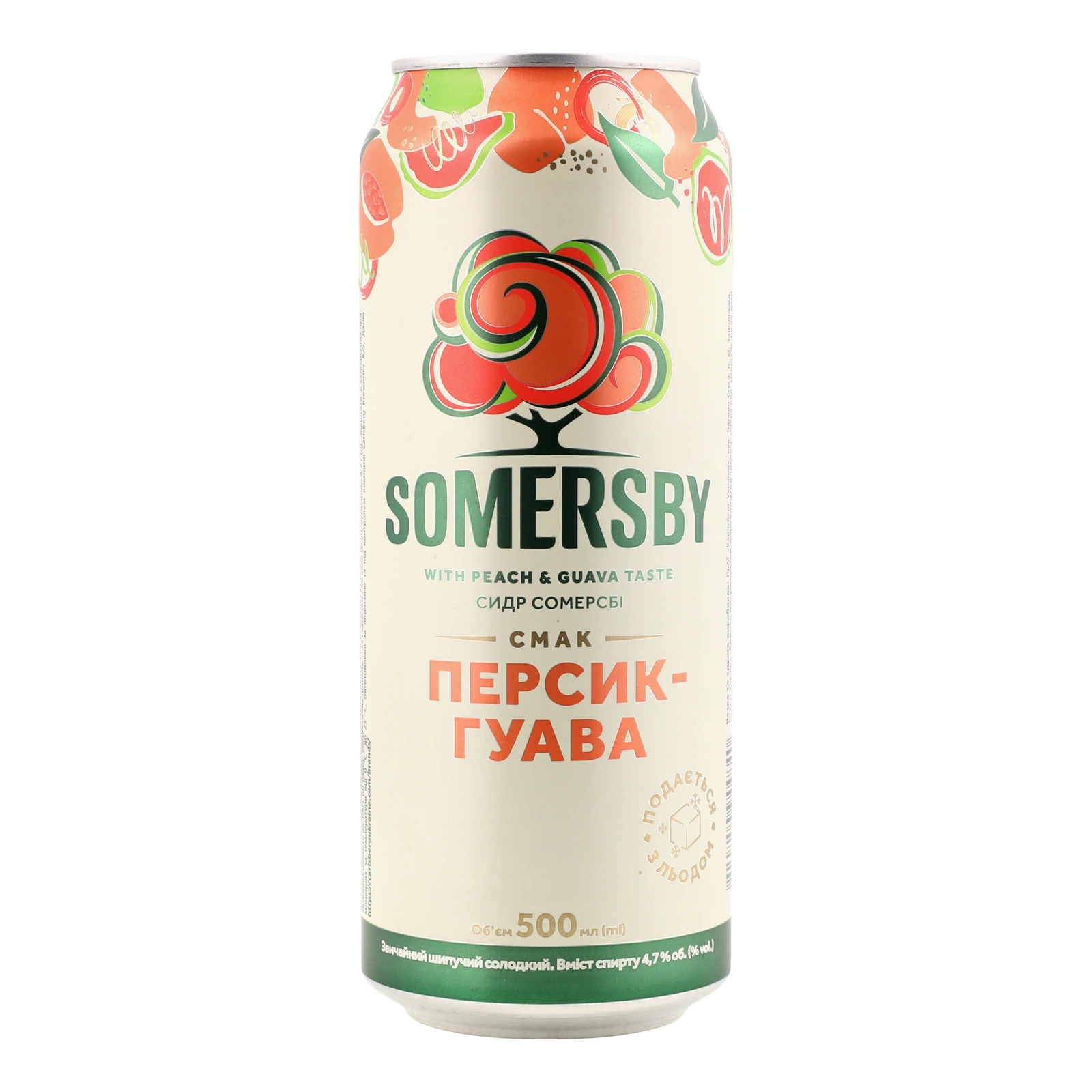 Сидр Somersby звичайний шипучий солодкий смак Персик-гуава 4.7% 0.5л