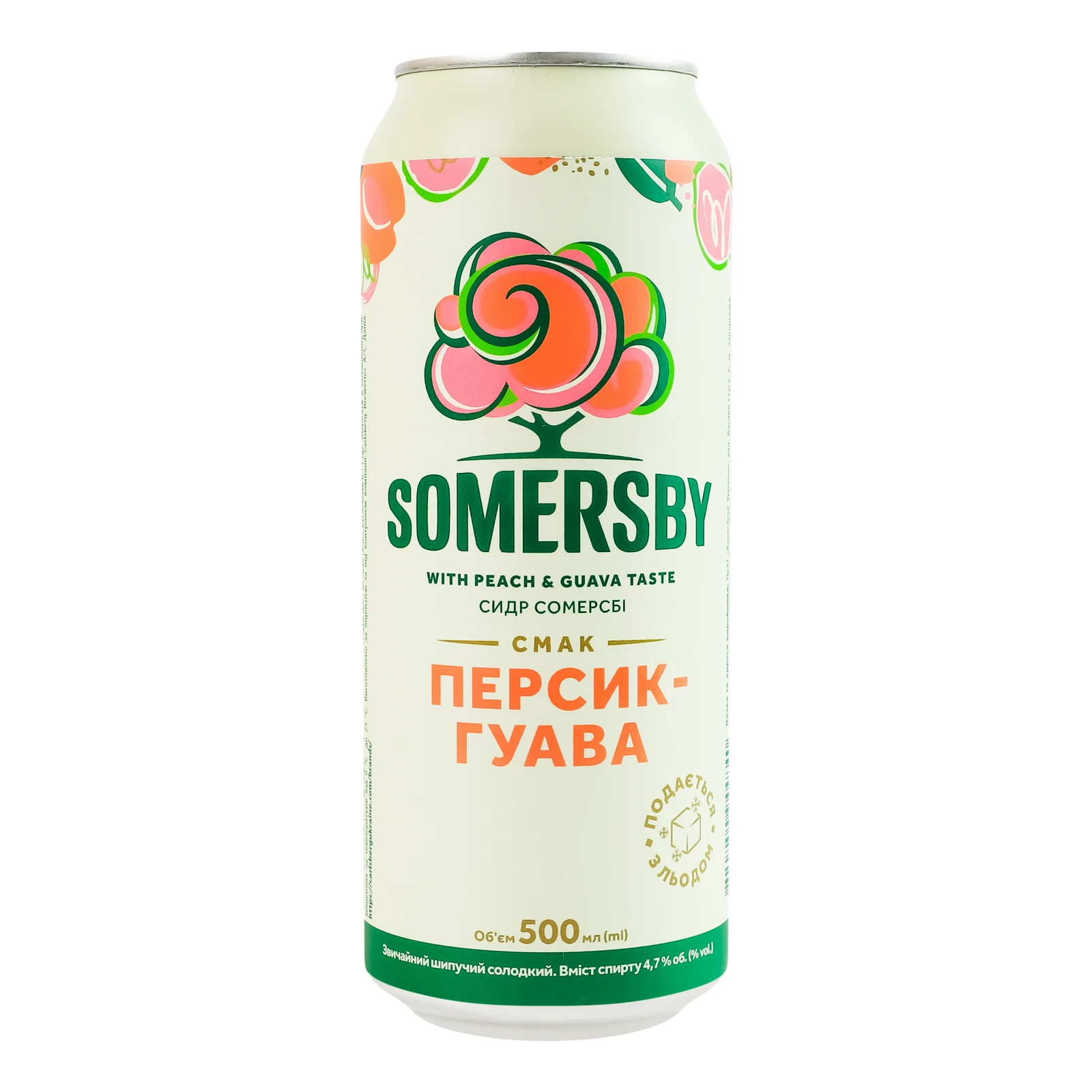 Сидр Somersby звичайний шипучий солодкий смак Персик-гуава 4.7% 0.5л Фото №:1