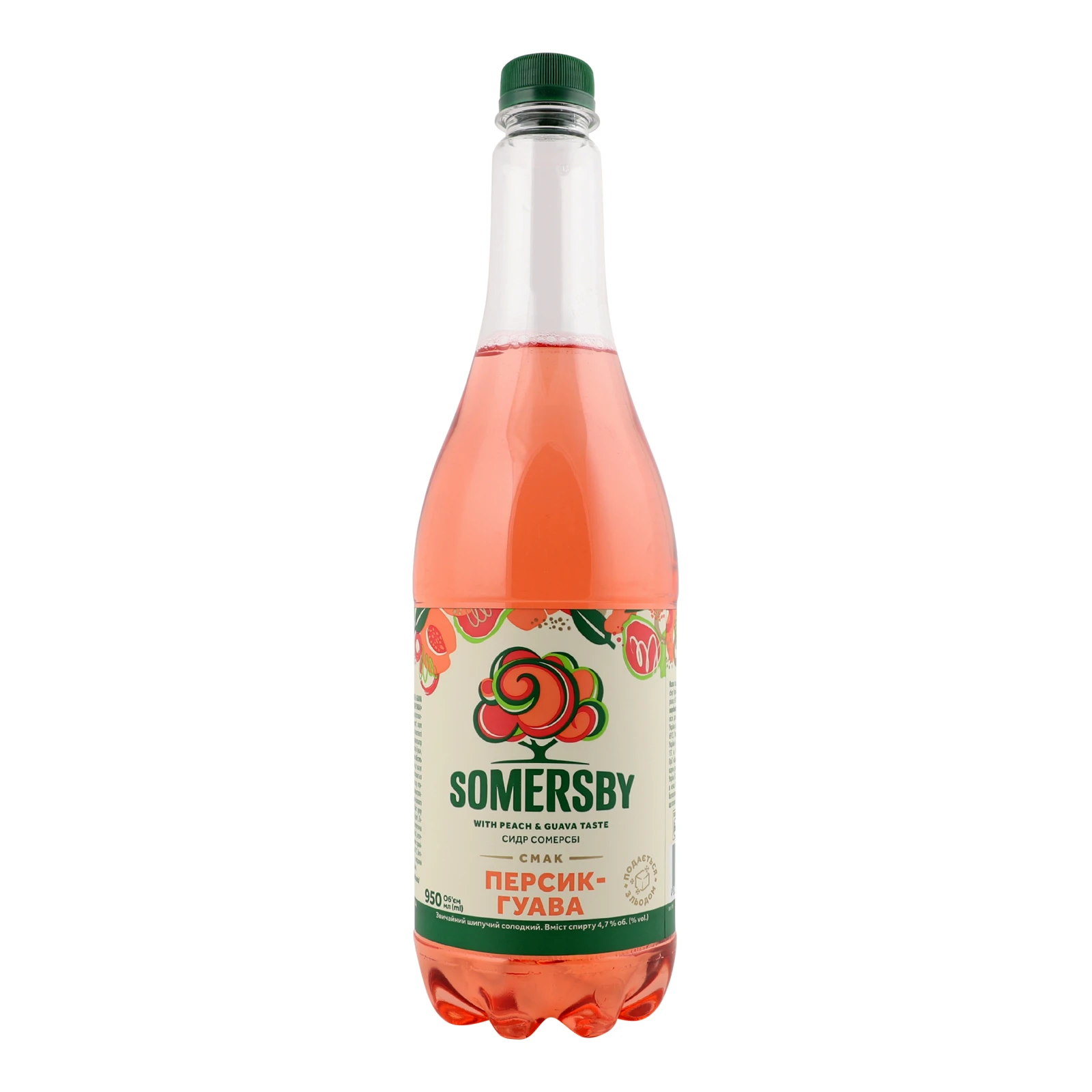 Сидр Somersby звичайний шипучий солодкий смак Персик-гуава 4.7% 0.95л фото 2