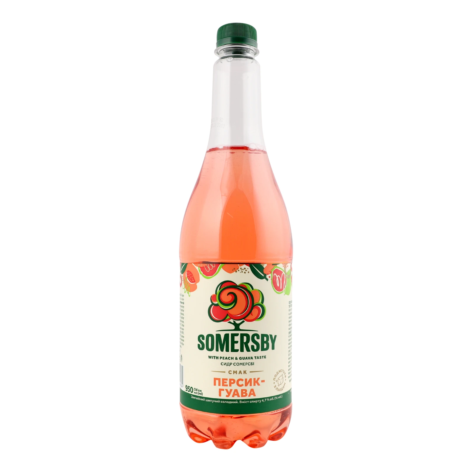 Сидр Somersby звичайний шипучий солодкий смак Персик-гуава 4.7% 0.95л